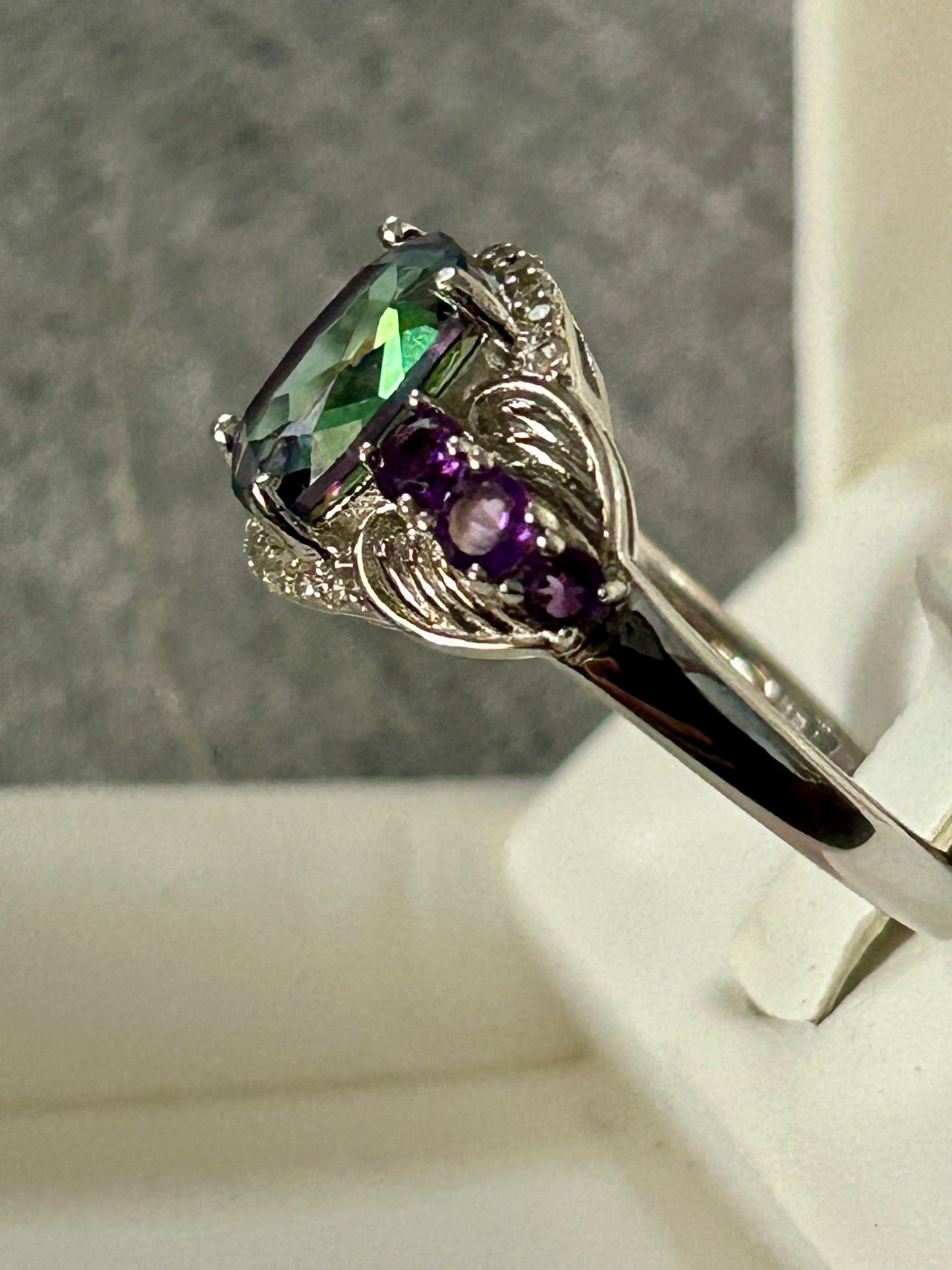 Mystic Topaz & Amethyst Sterling Silver Ring Size 10