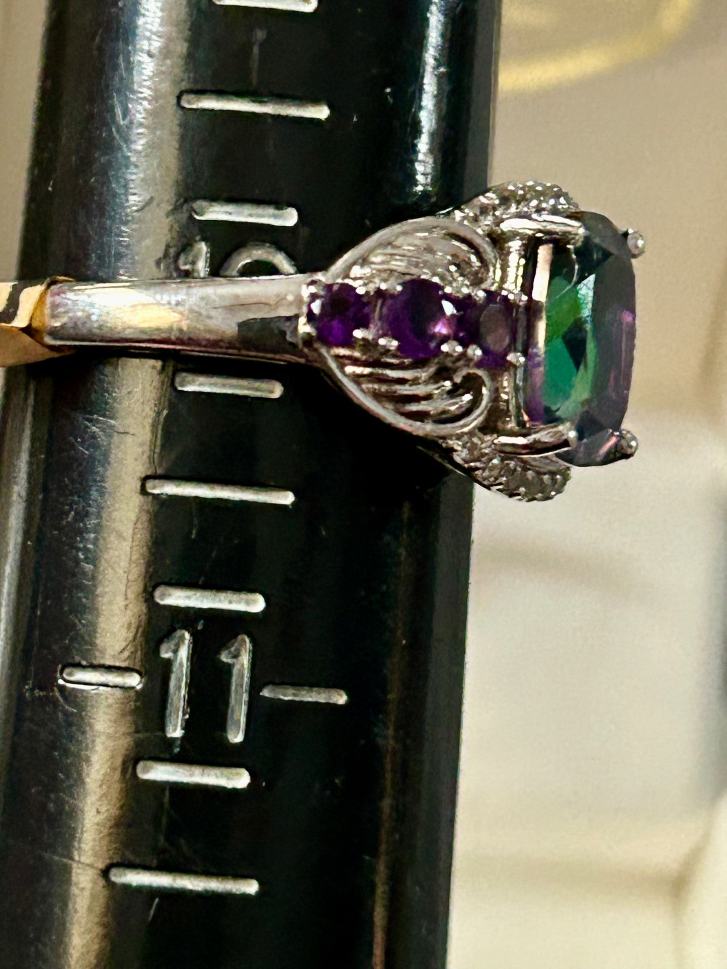 Mystic Topaz & Amethyst Sterling Silver Ring Size 10