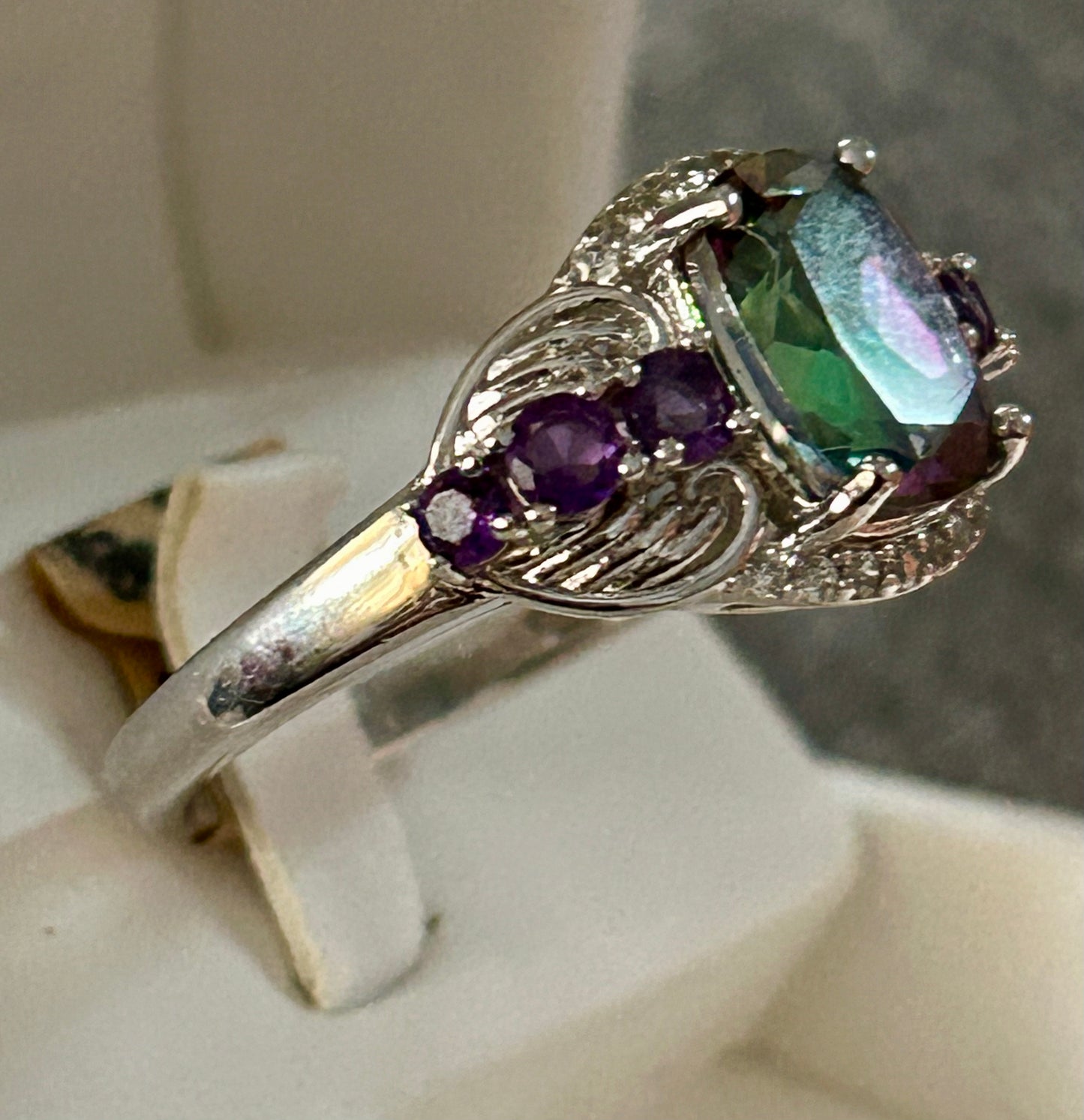 Mystic Topaz & Amethyst Sterling Silver Ring Size 10