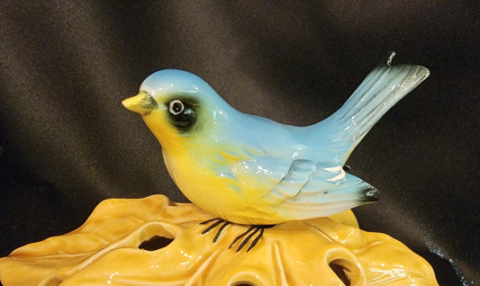 1950's Norcrest Blue Bird On A Leaf Flower Frog