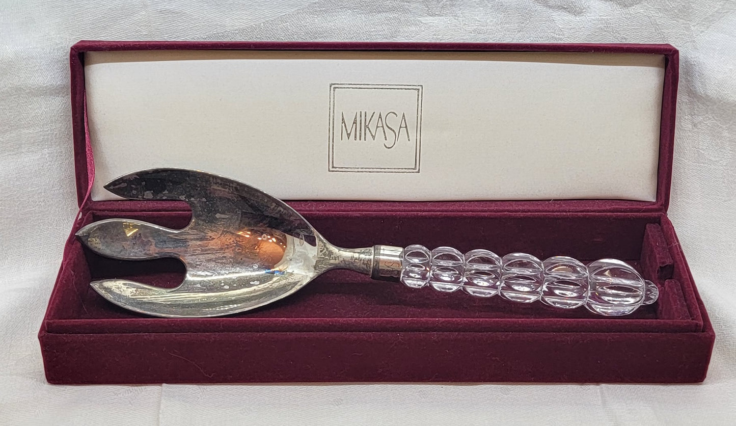 Mikasa Crystal Silver Plate Slotted Serving Spoon