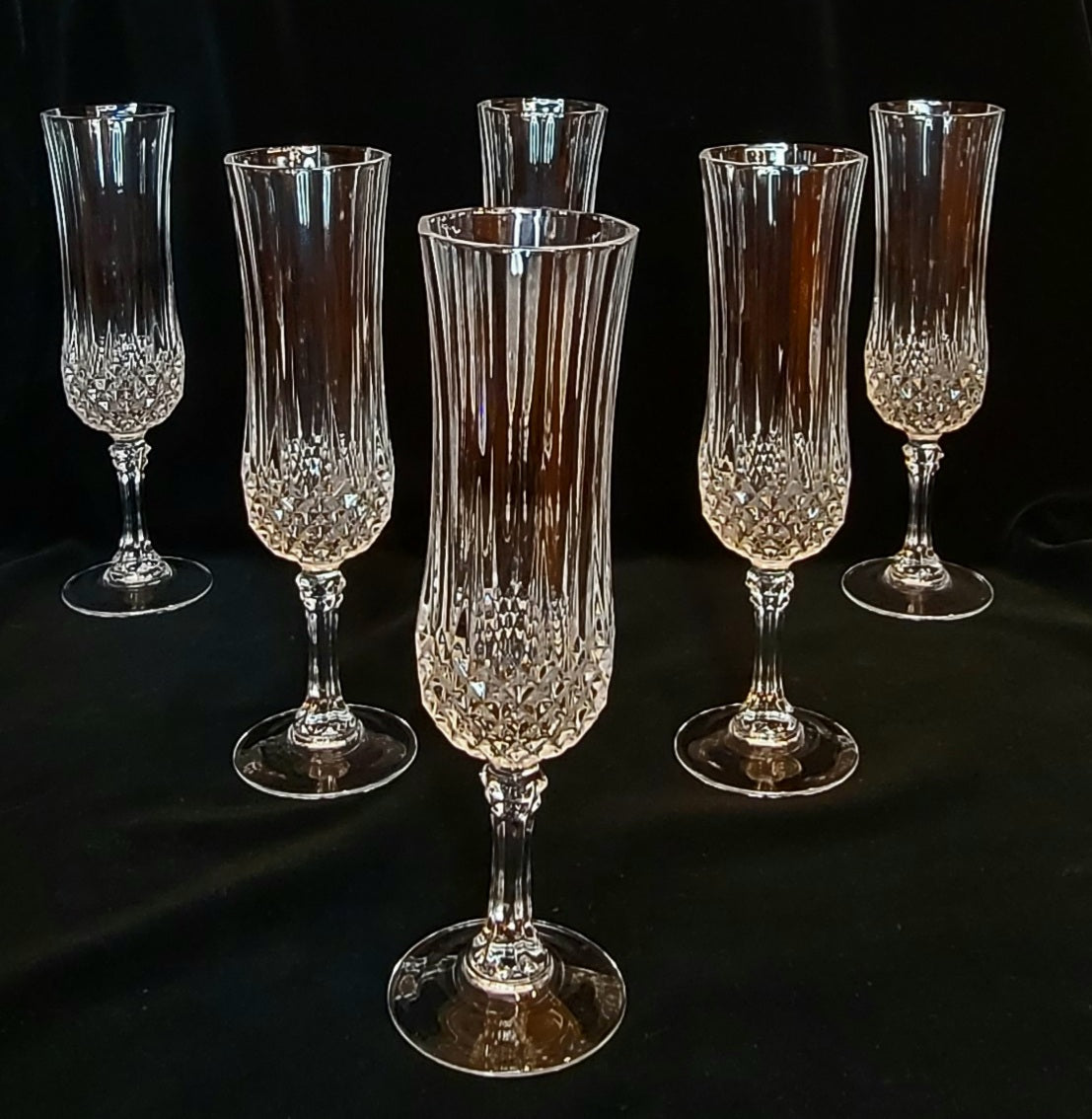 6 Longchamp 14.5 cl Cristal D'arques Crystal Champagne Flutes