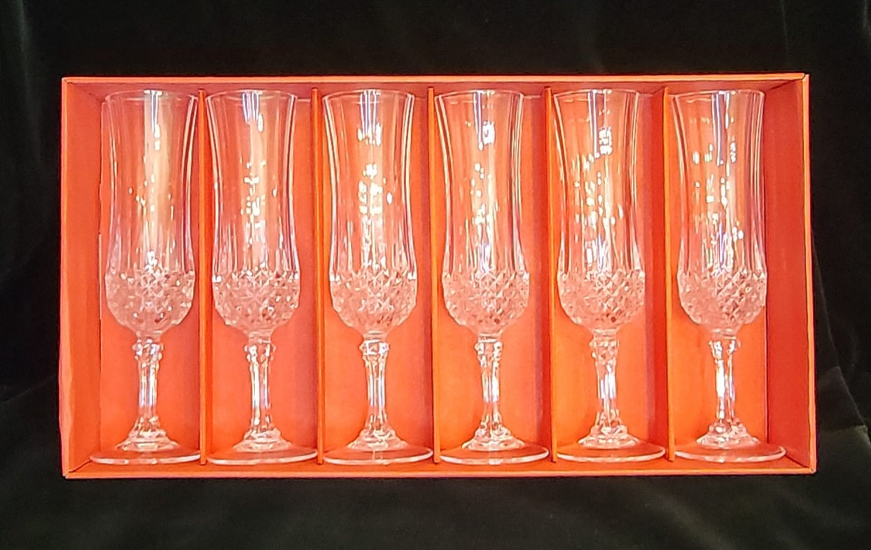 6 Longchamp 14.5 cl Cristal D'arques Crystal Champagne Flutes