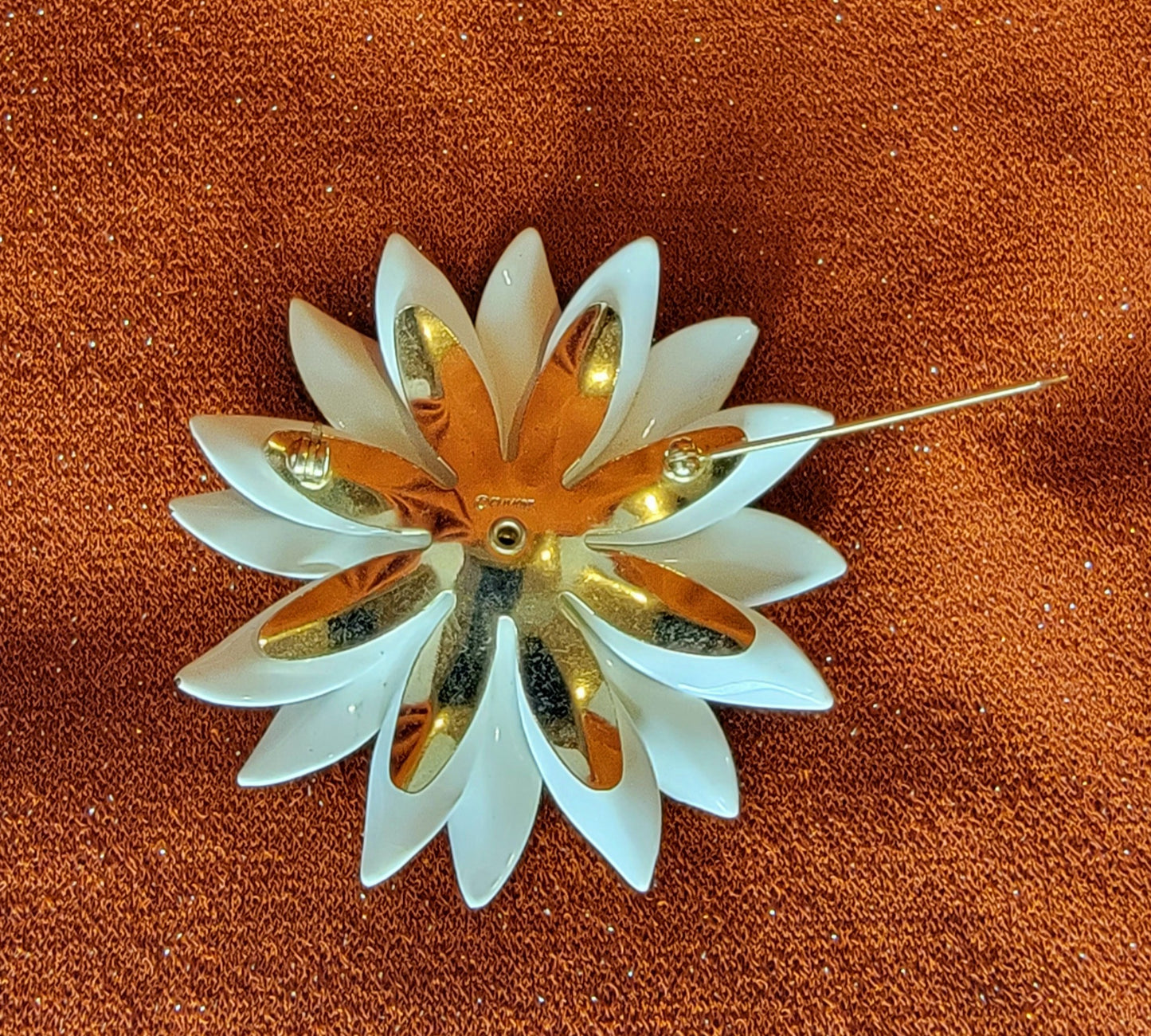 Emmons Vintage Enamel Black & White Retro Daisy Brooch And Clip Earrings
