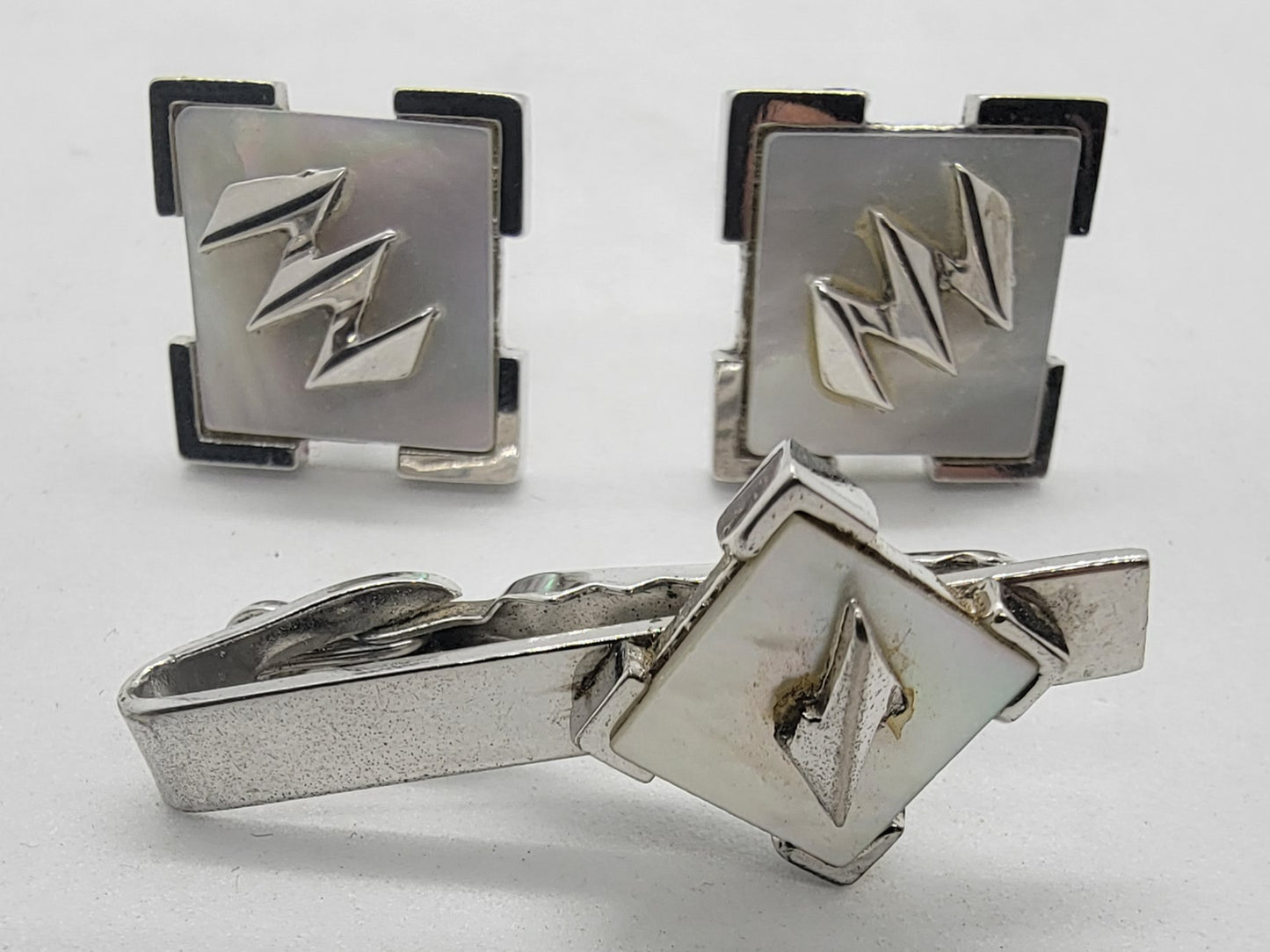 Silver Cufflinks And Tie Clip Set