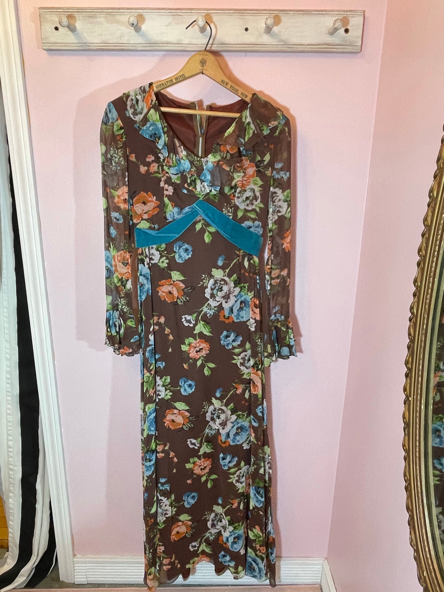 Vintage 1960’s Fall Floral Maxi Dress Gown