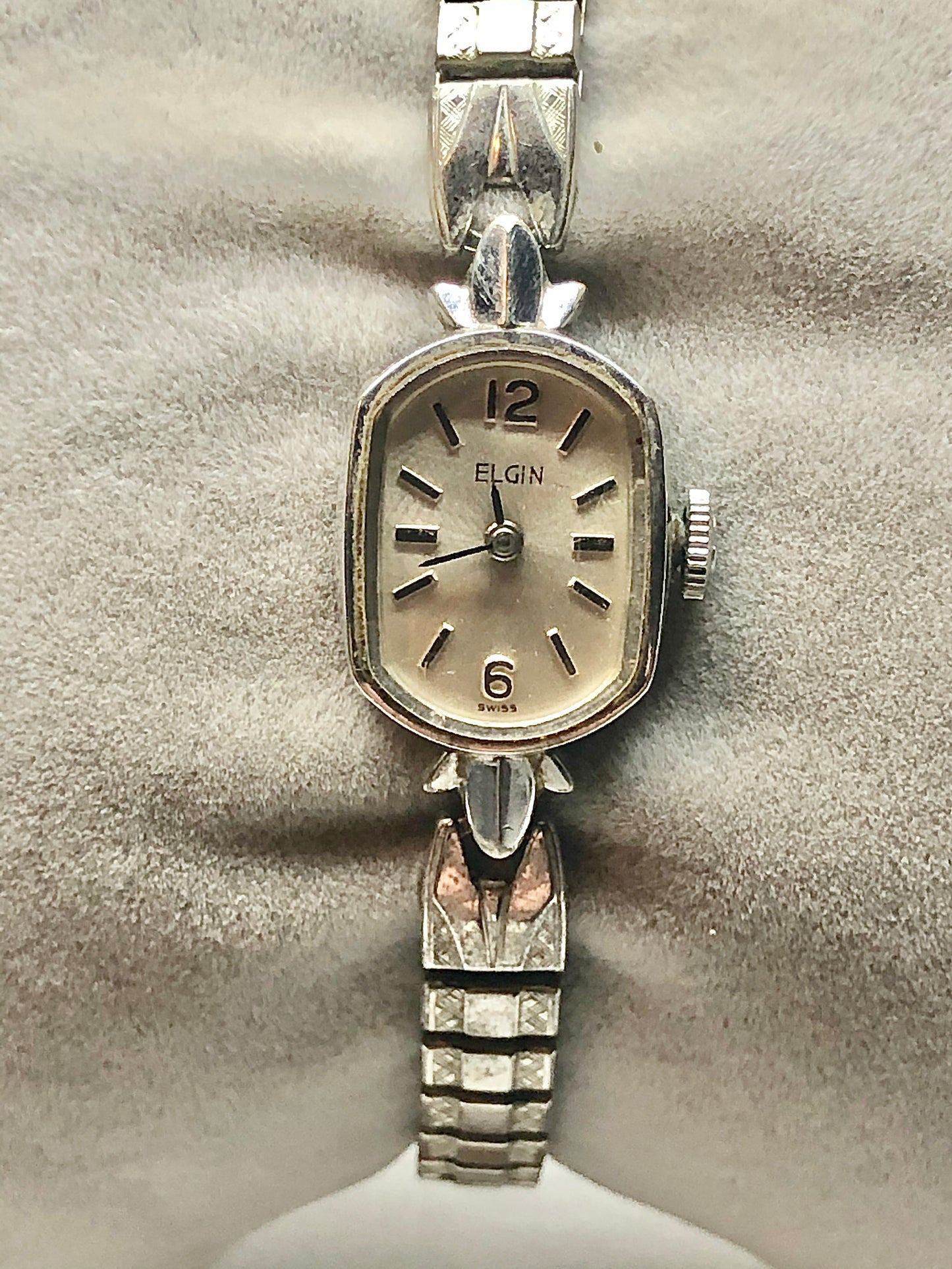 Vintage Elgin 10K White RGP Bezel Windup Ladies Wrist Watch