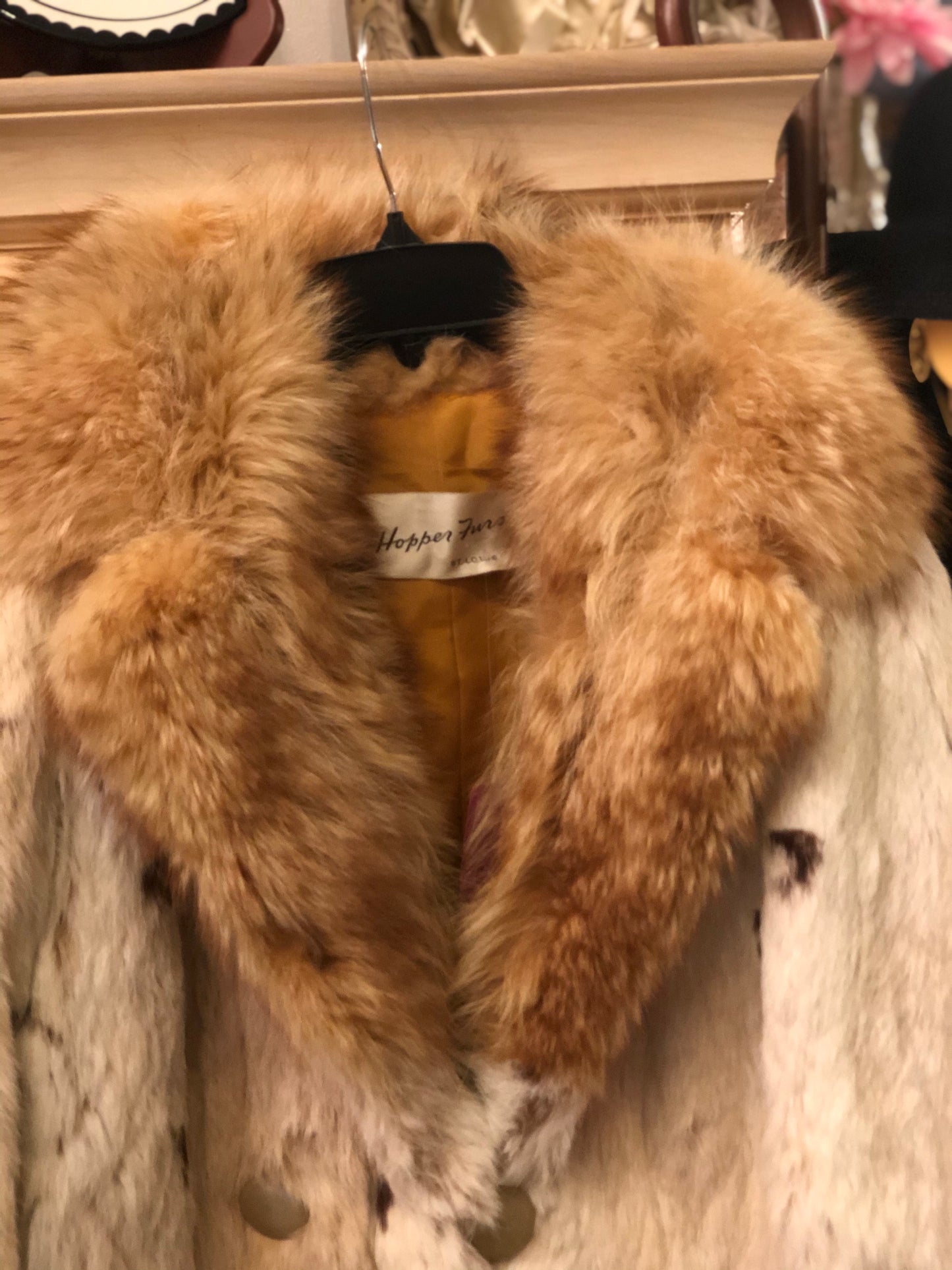 Vintage Spotted Lynx Fur Coat with Fox Fur Collar
