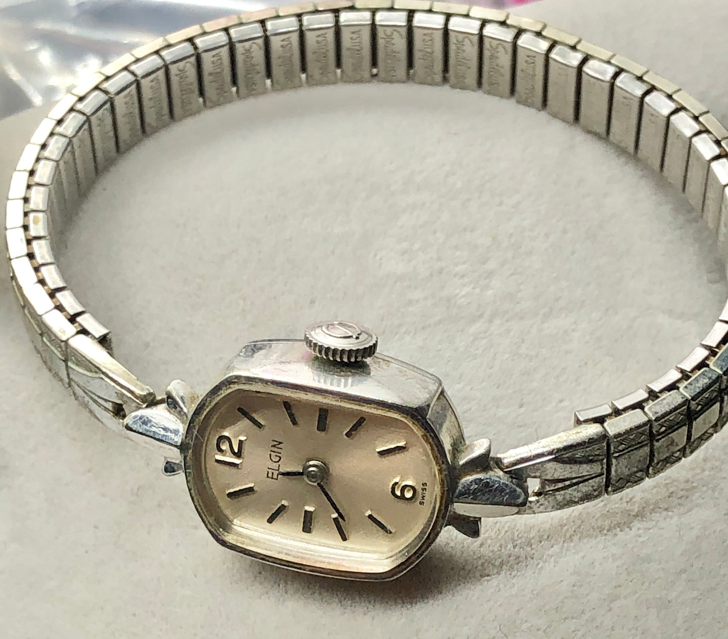Vintage Elgin 10K White RGP Bezel Windup Ladies Wrist Watch