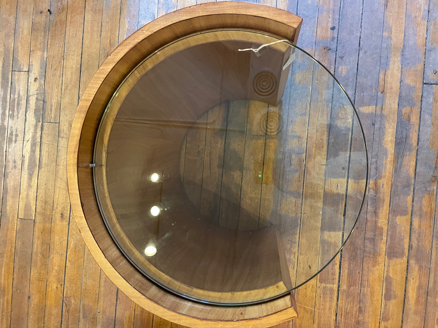 Mid Century Walnut Glass-top Barrel Table