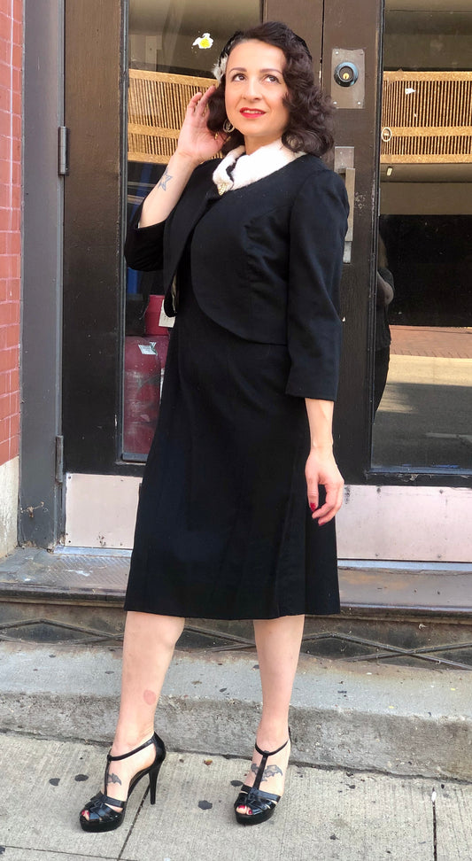 1950s 2pc Wool Dress & Jacket