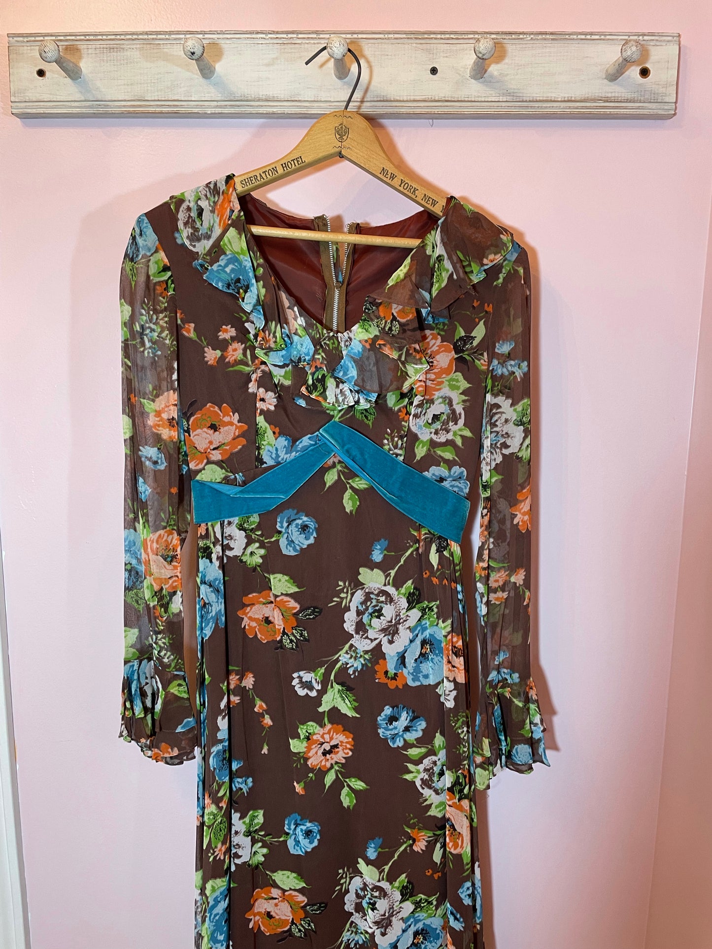 Vintage 1960’s Fall Floral Maxi Dress Gown