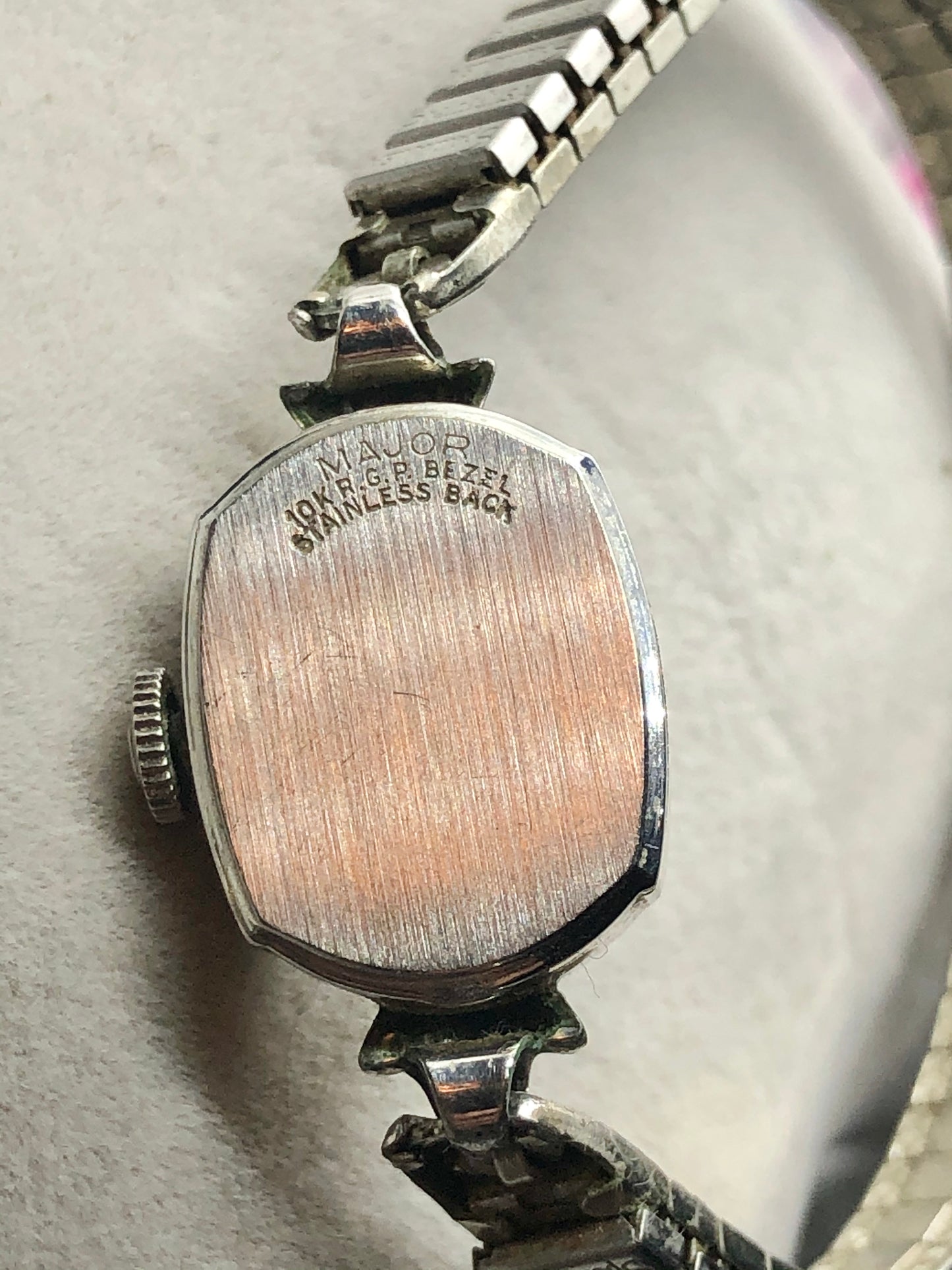Vintage Elgin 10K White RGP Bezel Windup Ladies Wrist Watch