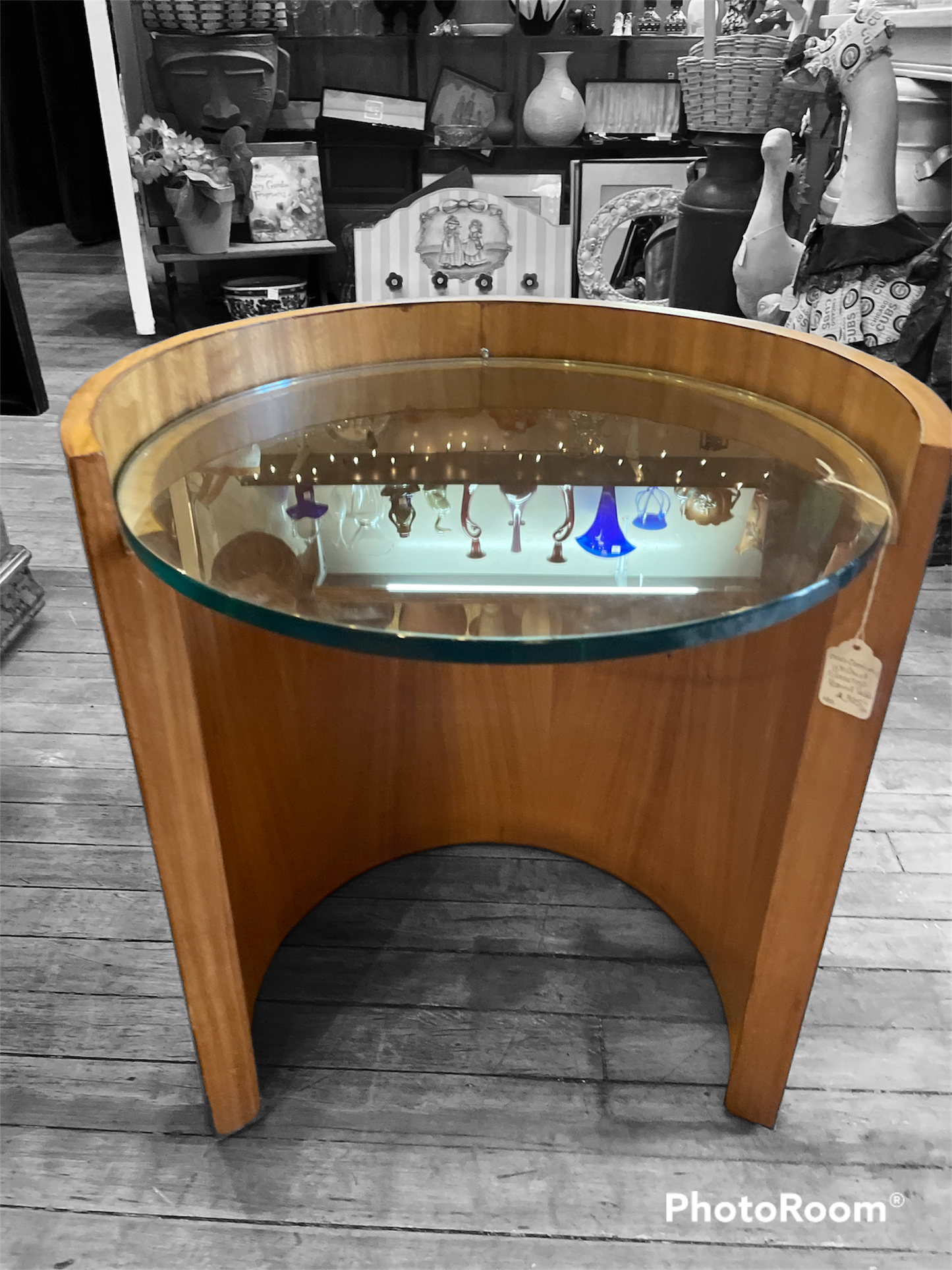 Mid Century Walnut Glass-top Barrel Table