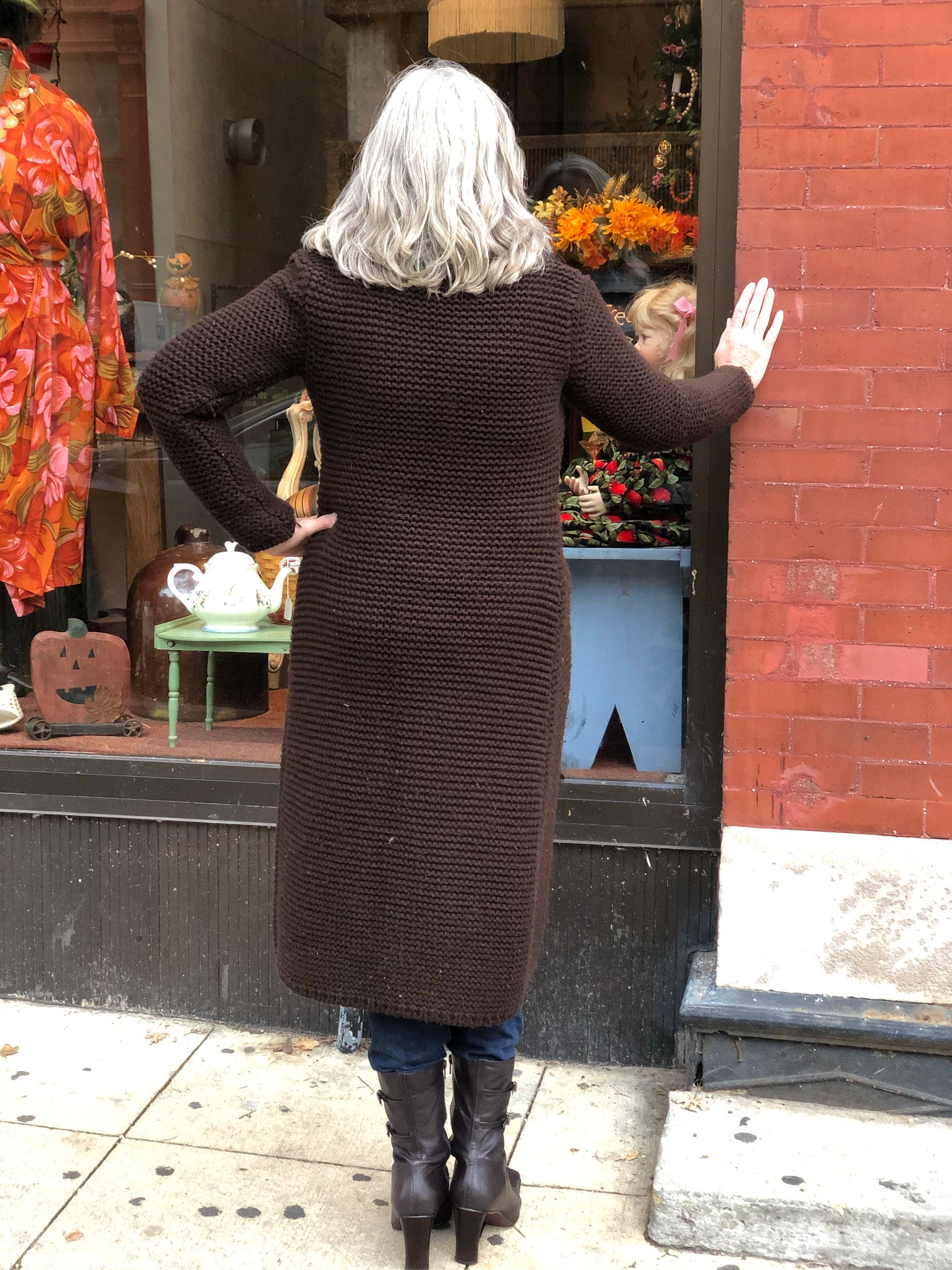 Vintage MODA International Long Brown Wool Cardigan Sweater