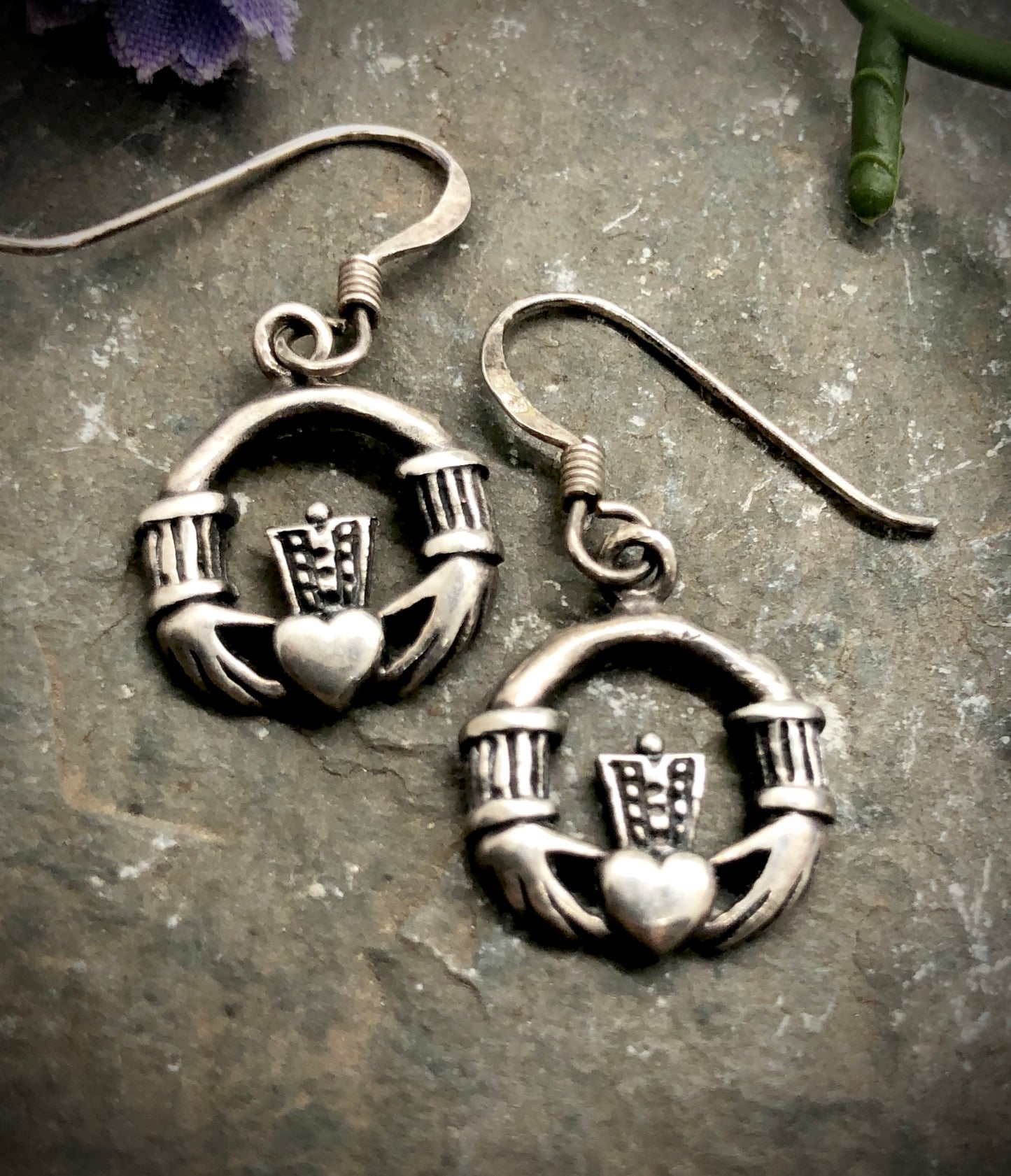 Vintage Claddagh Solid Sterling Silver Dangle Earrings Love Loyalty Friendship
