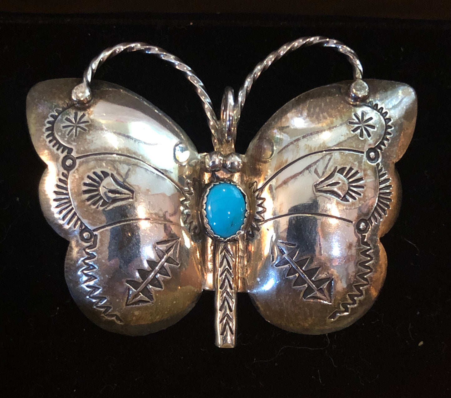 Vintage Signed N. Silago Sterling Silver & Turquoise Butterfly Brooch