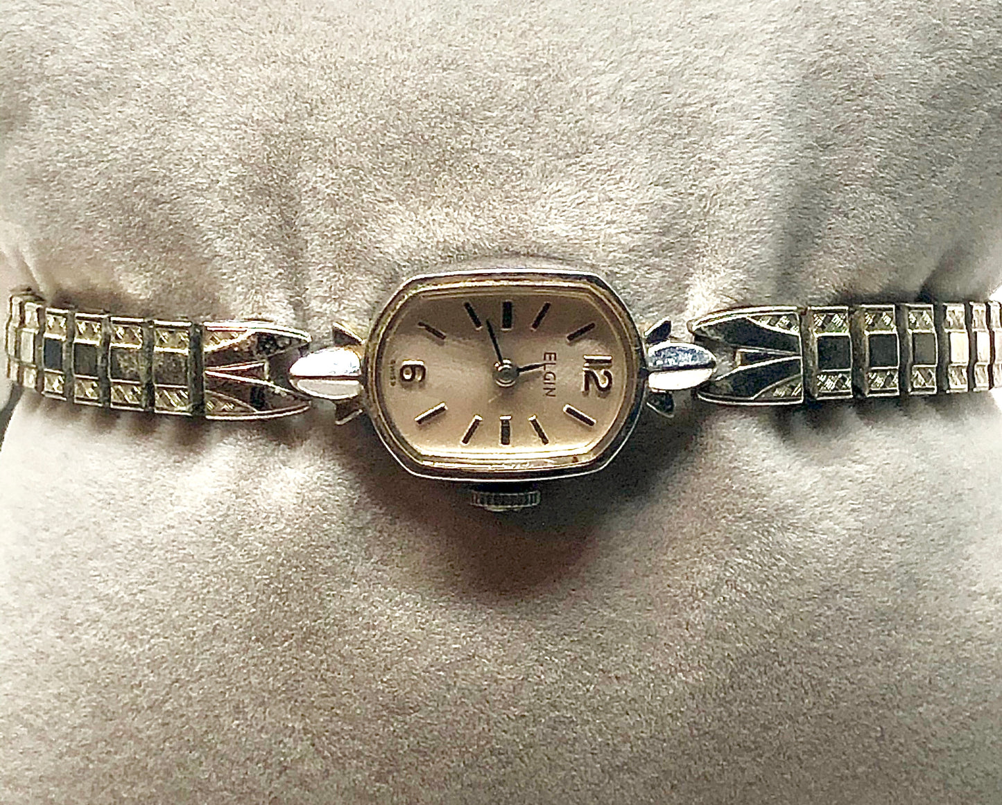 Vintage Elgin 10K White RGP Bezel Windup Ladies Wrist Watch