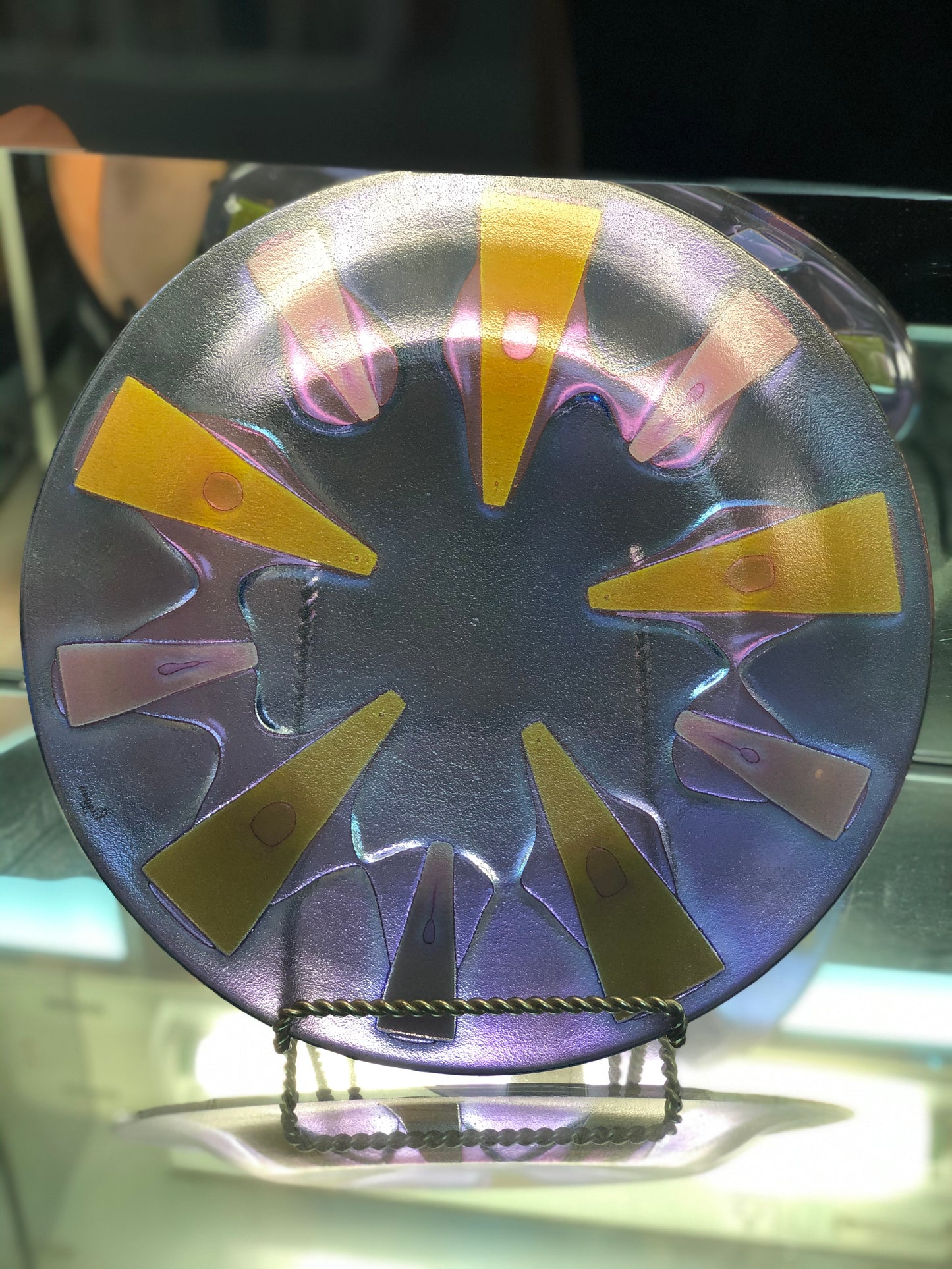 Vintage Mid-Century Higgins Glassware Art Glass Round Tray Platter