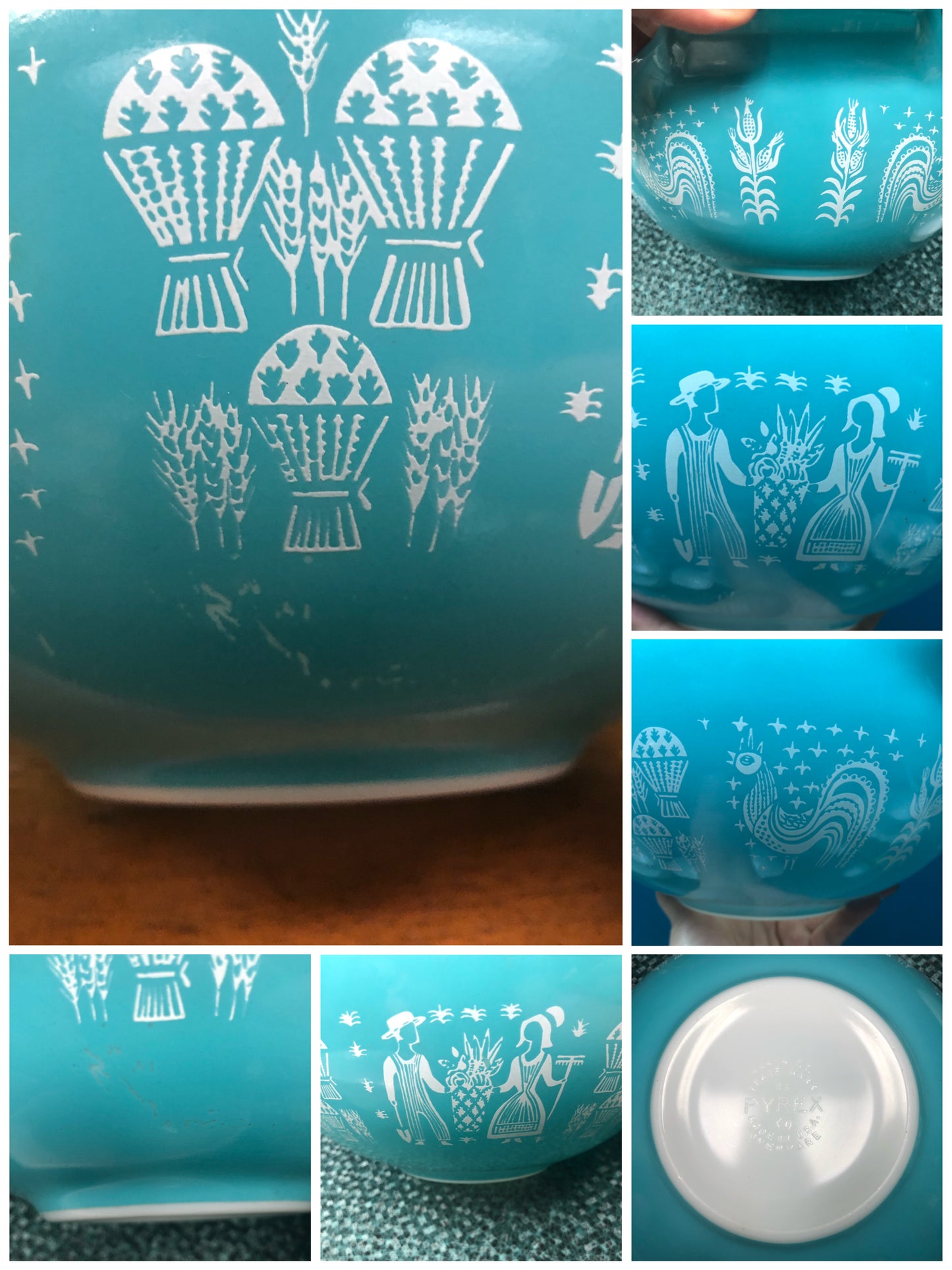 Vintage Set of 4 Pyrex Turquoise & White Butterprint Cinderella Mixing Bowls