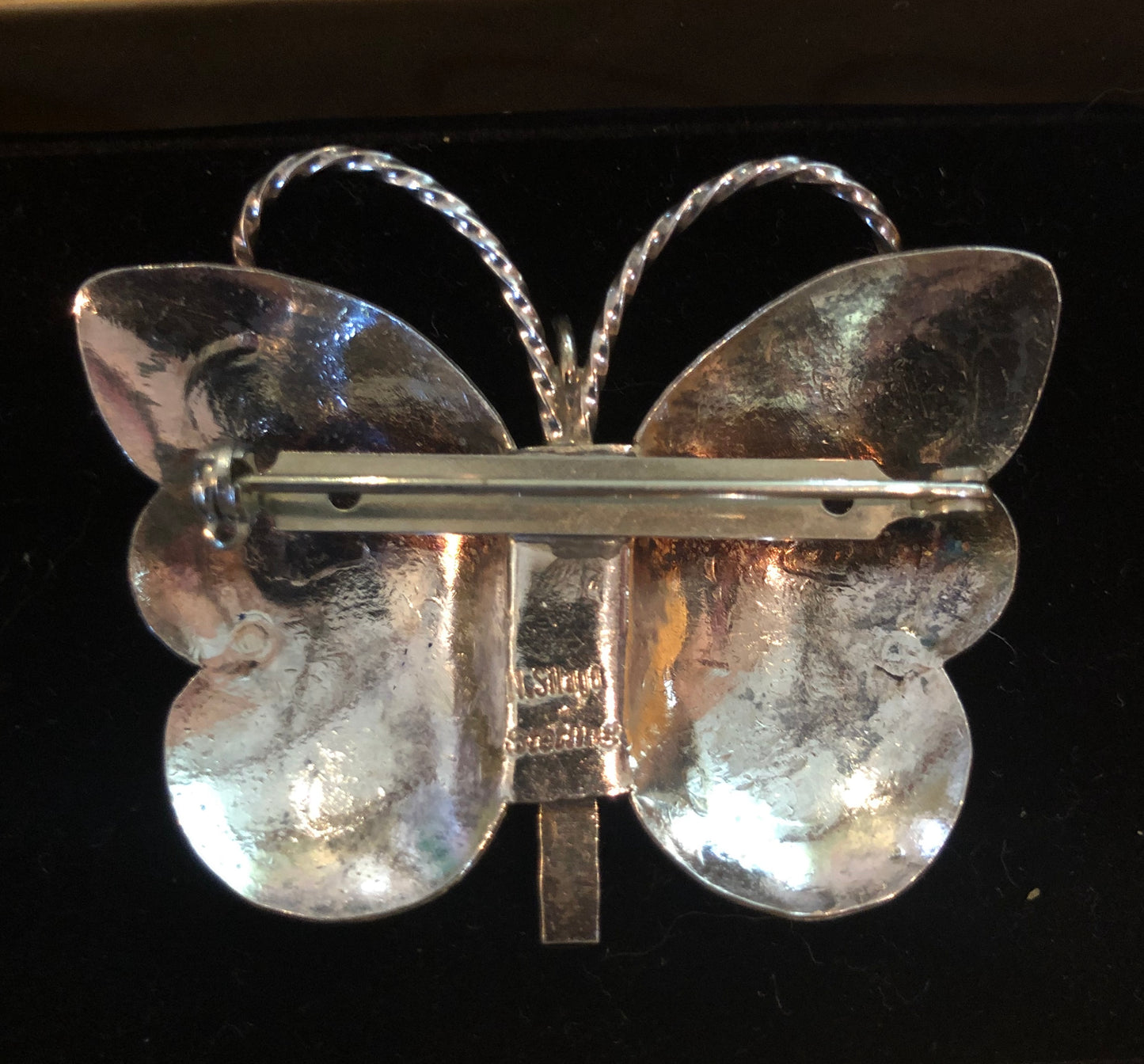Vintage Signed N. Silago Sterling Silver & Turquoise Butterfly Brooch