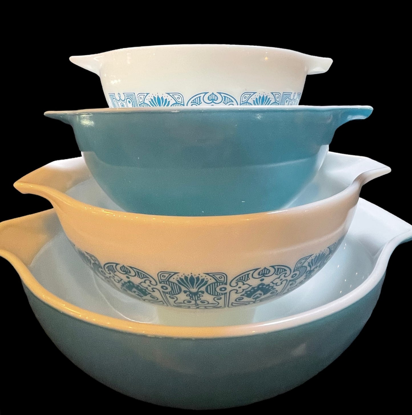 Set of 4 Vintage Pyrex Blue Horizon Cinderella Bowls 441, 442, 443, 444