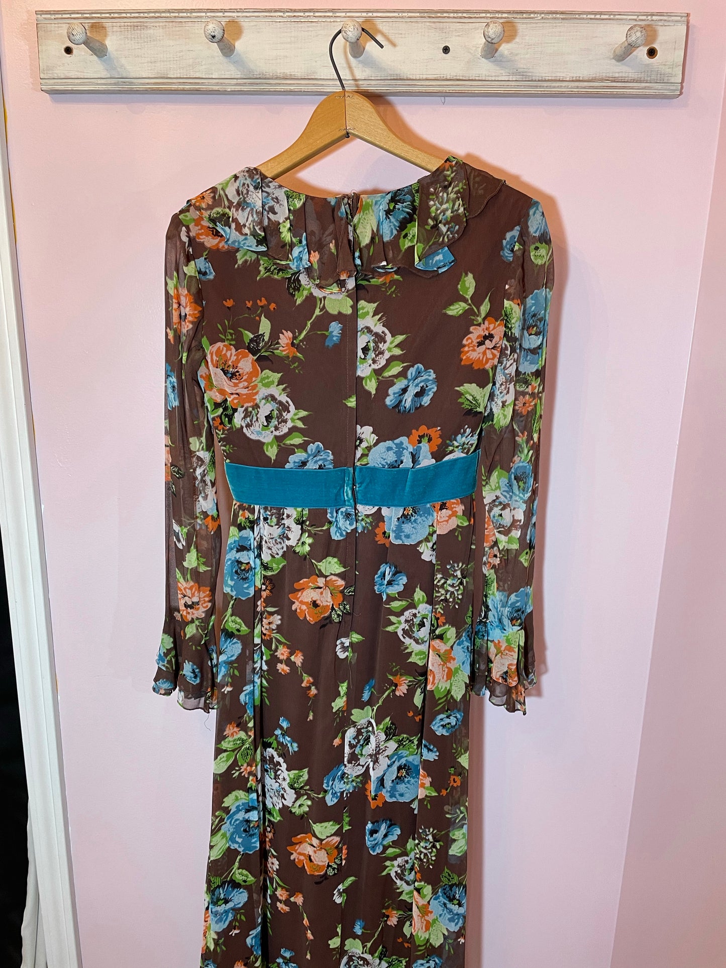 Vintage 1960’s Fall Floral Maxi Dress Gown