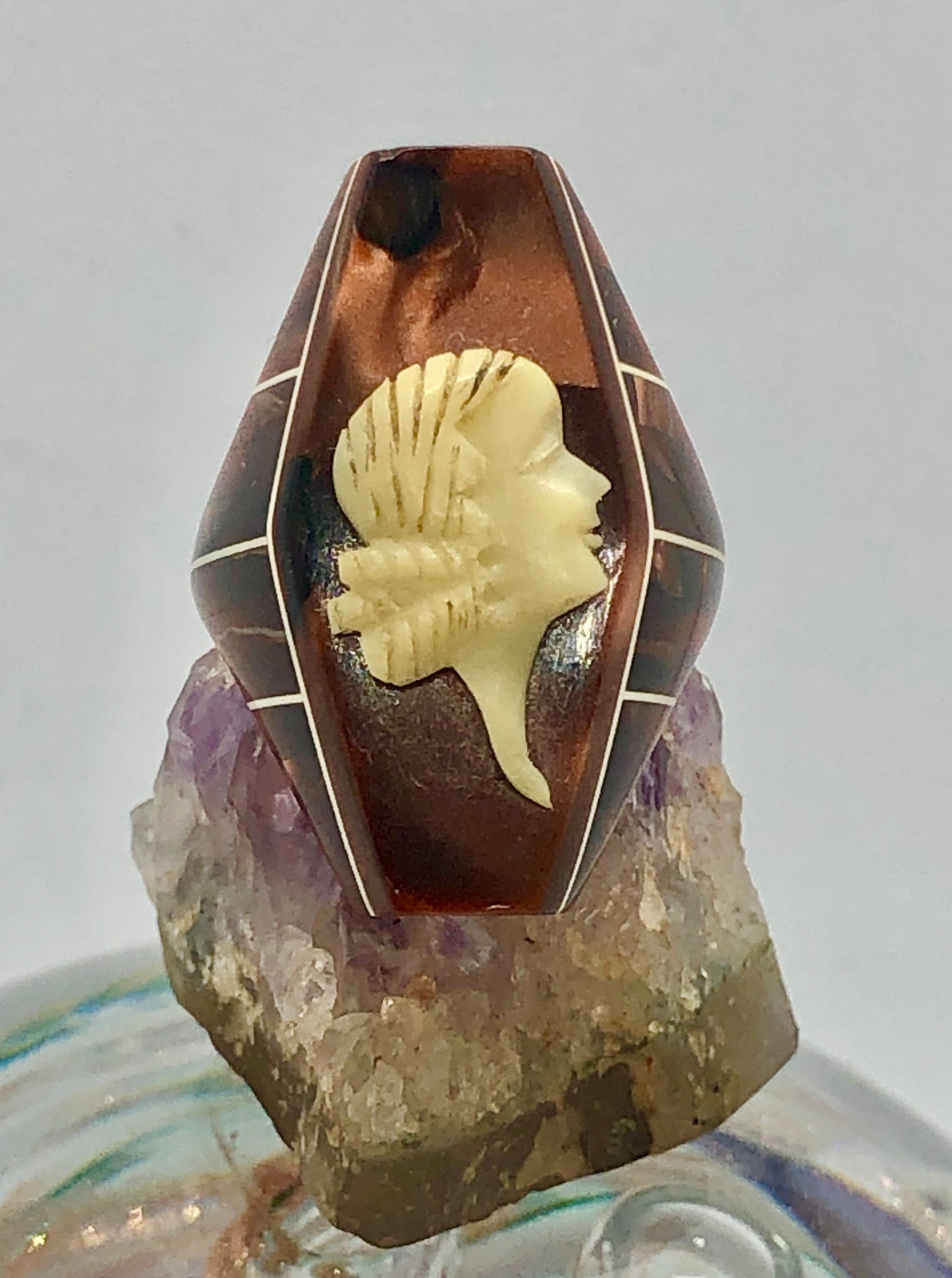 Vintage Art Deco Carved Tortoise Shell Cameo Ring