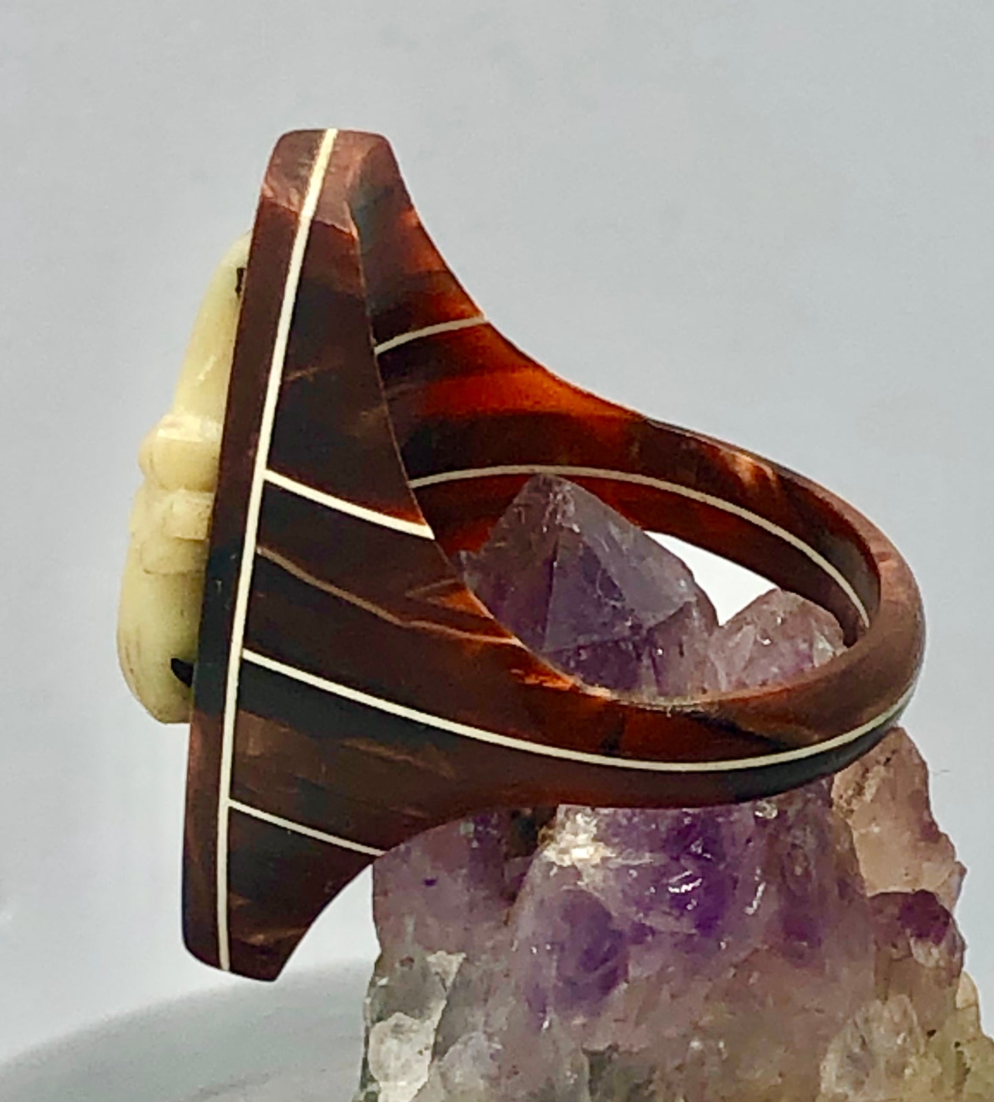 Vintage Art Deco Carved Tortoise Shell Cameo Ring