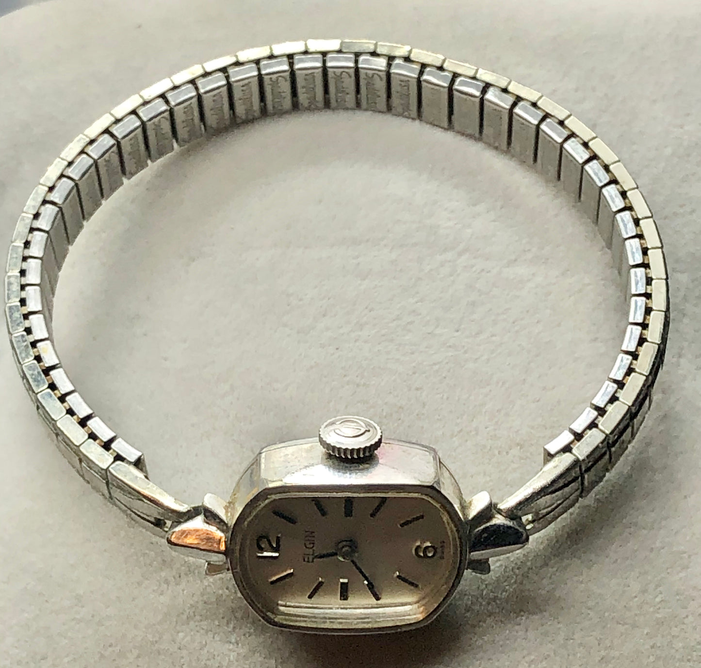 Vintage Elgin 10K White RGP Bezel Windup Ladies Wrist Watch