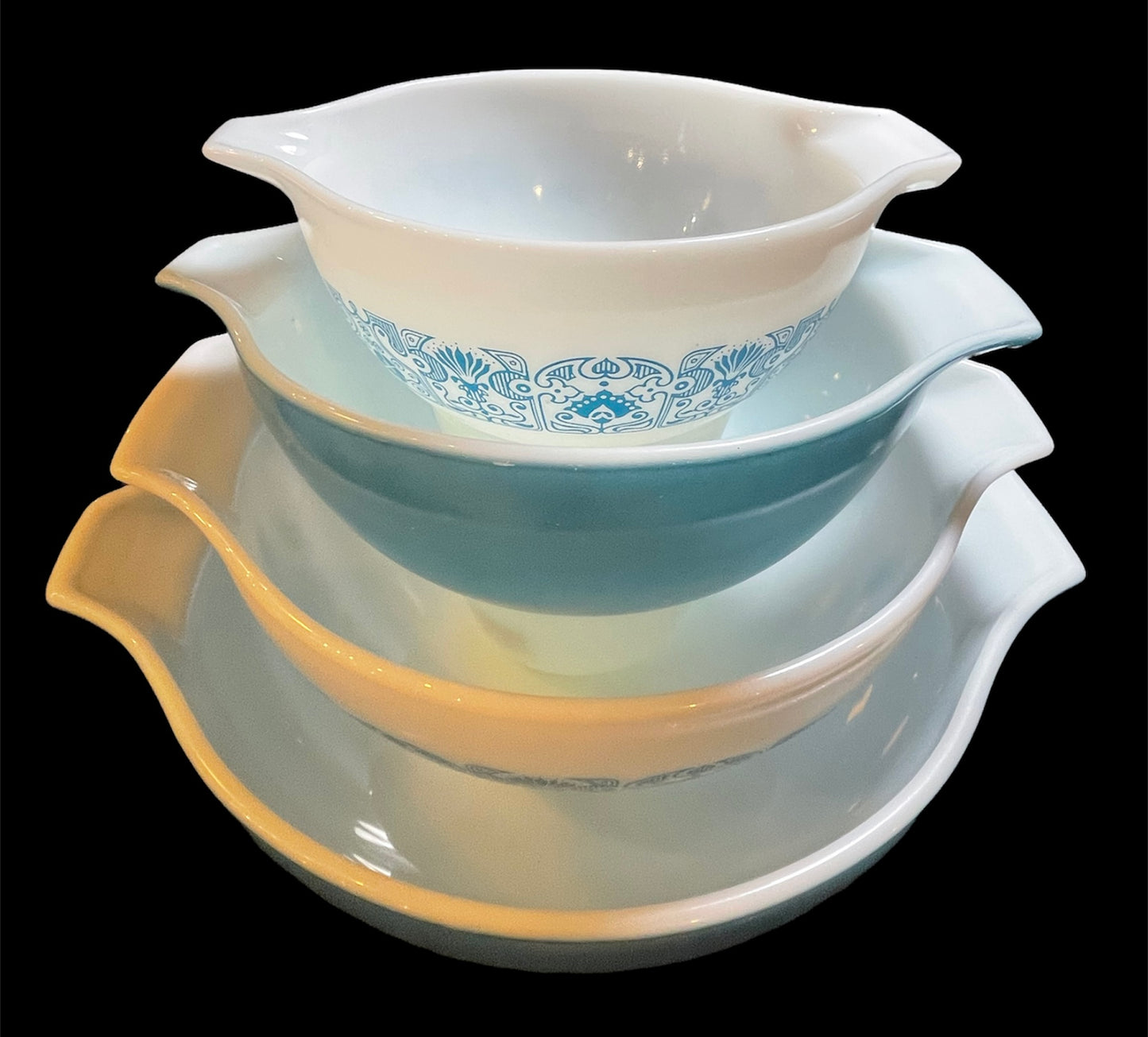 Set of 4 Vintage Pyrex Blue Horizon Cinderella Bowls 441, 442, 443, 444