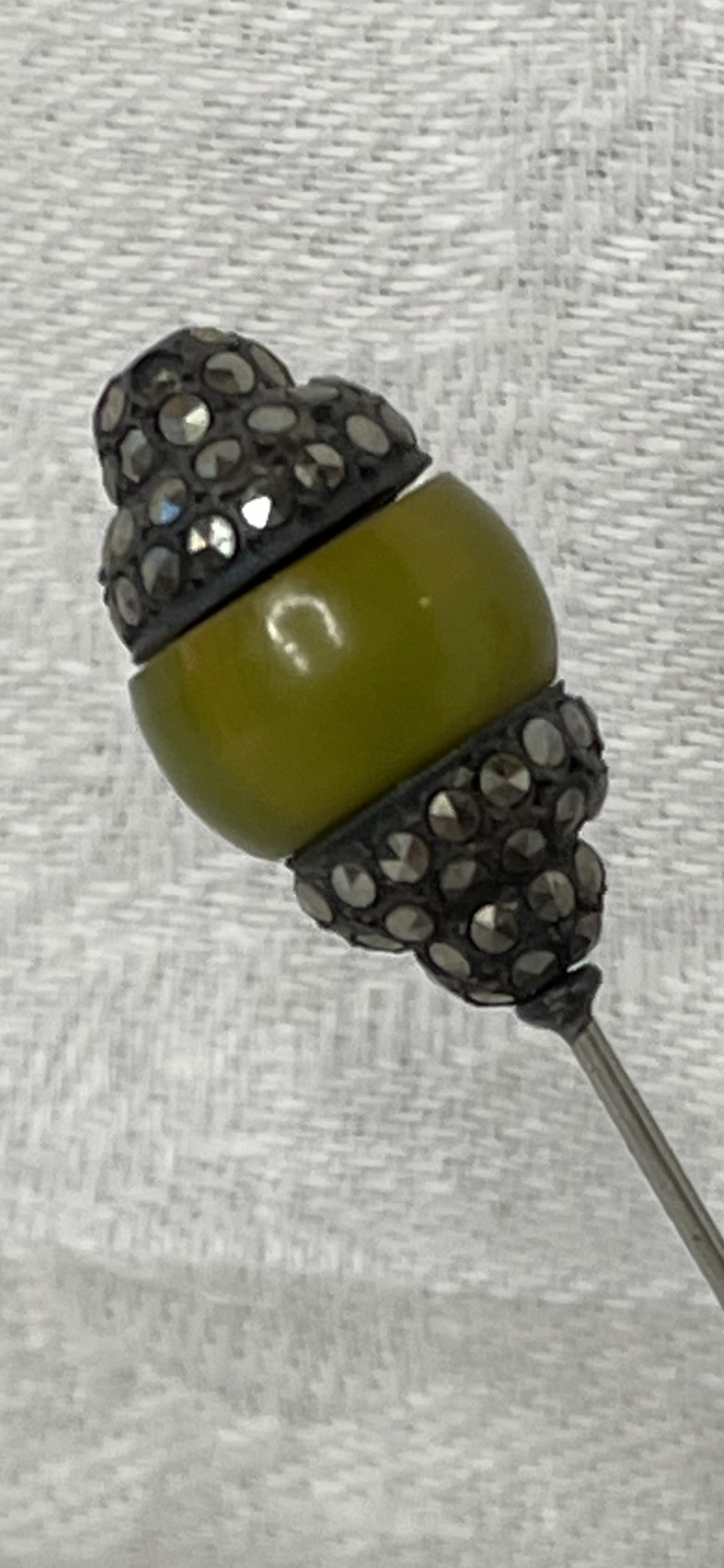 Green Hat Pin with Rhinestones