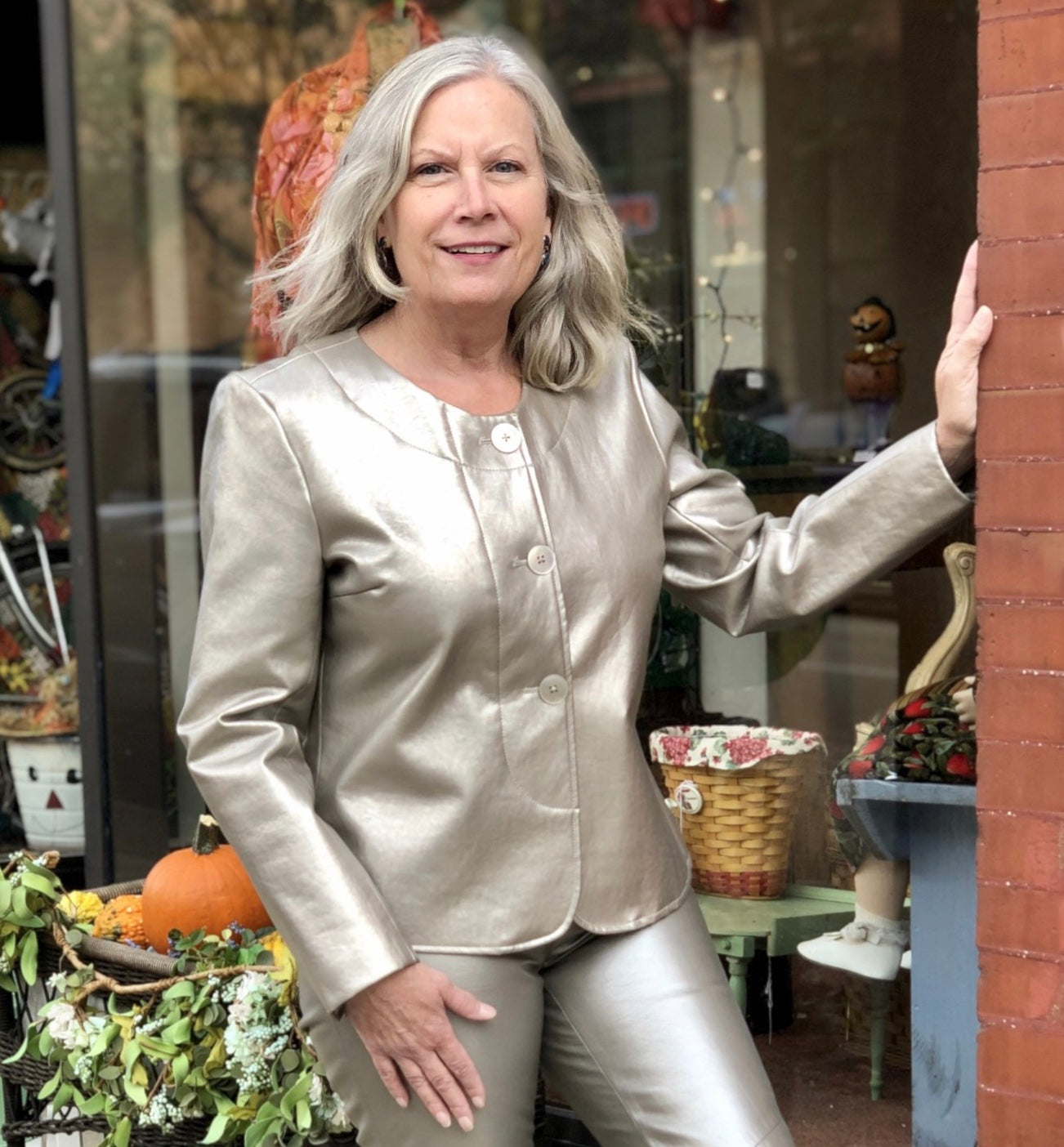 Vintage Jaclyn Smith Metallic Silver Grey Faux Leather Jacket