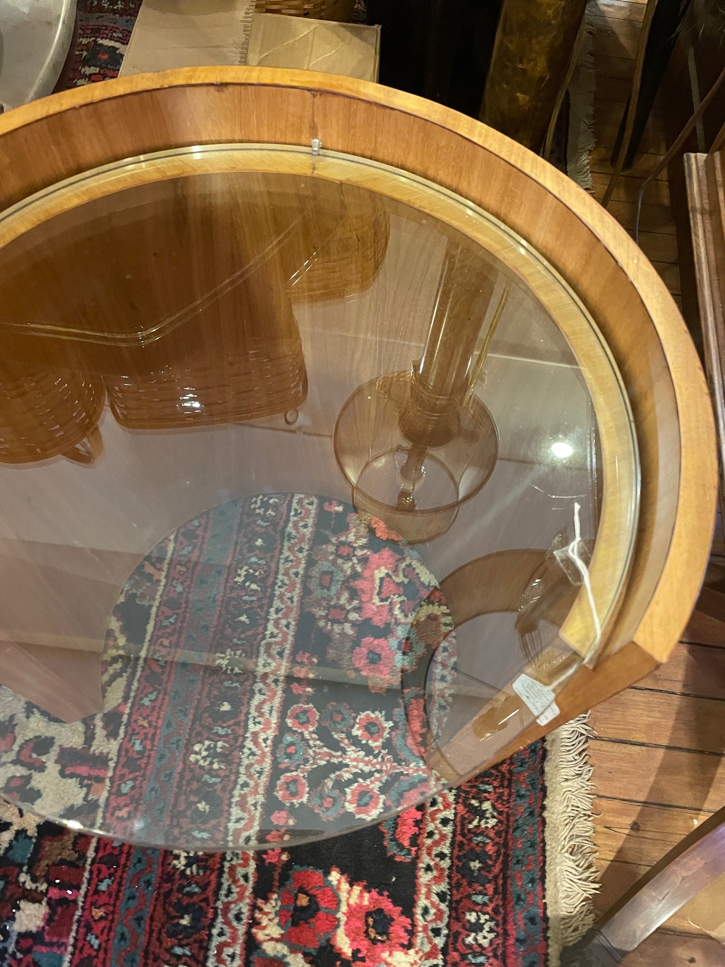 Mid Century Walnut Glass-top Barrel Table