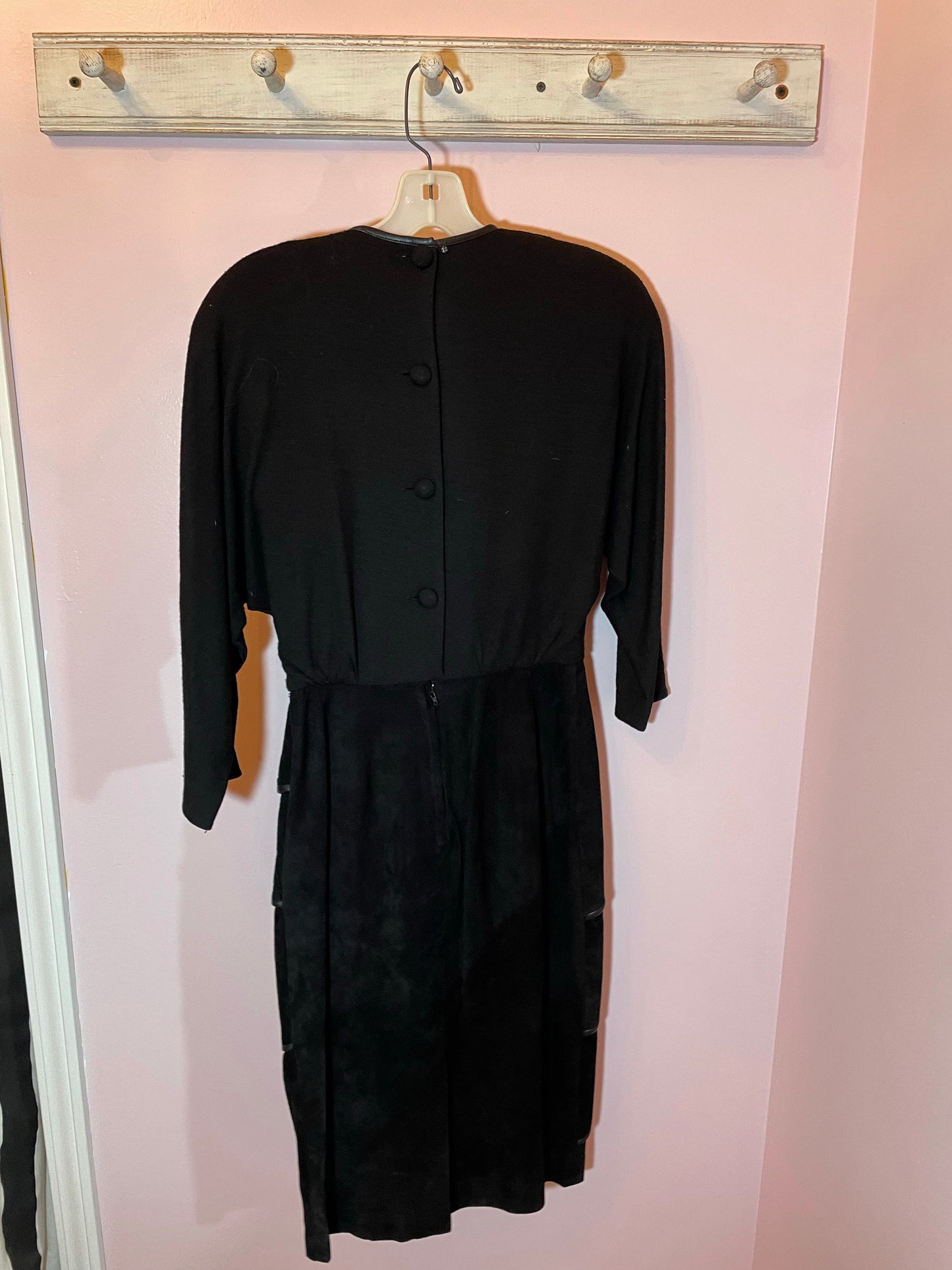 80’s Vintage St Gillian Wool & Suede Black Dress