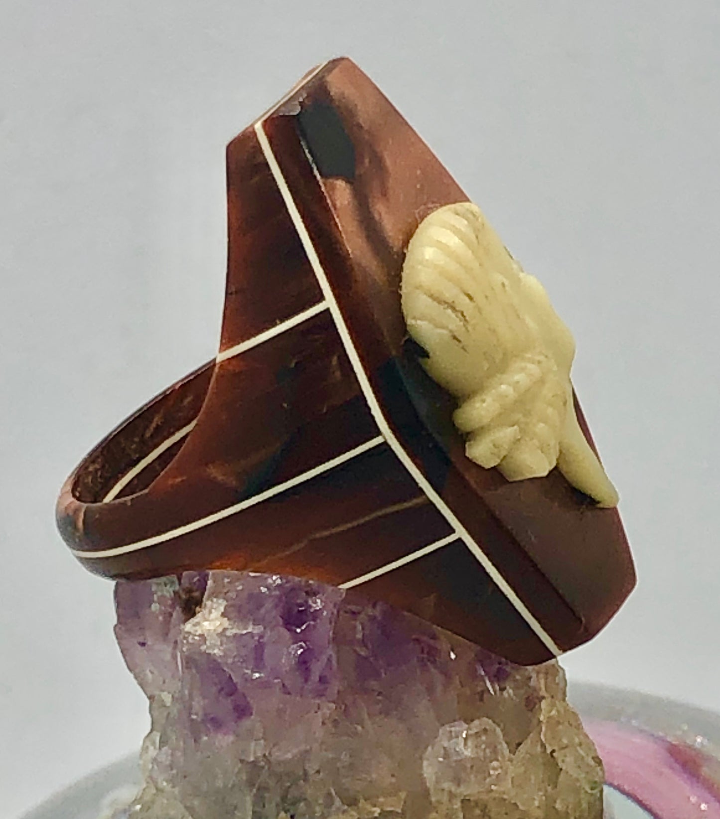 Vintage Art Deco Carved Tortoise Shell Cameo Ring