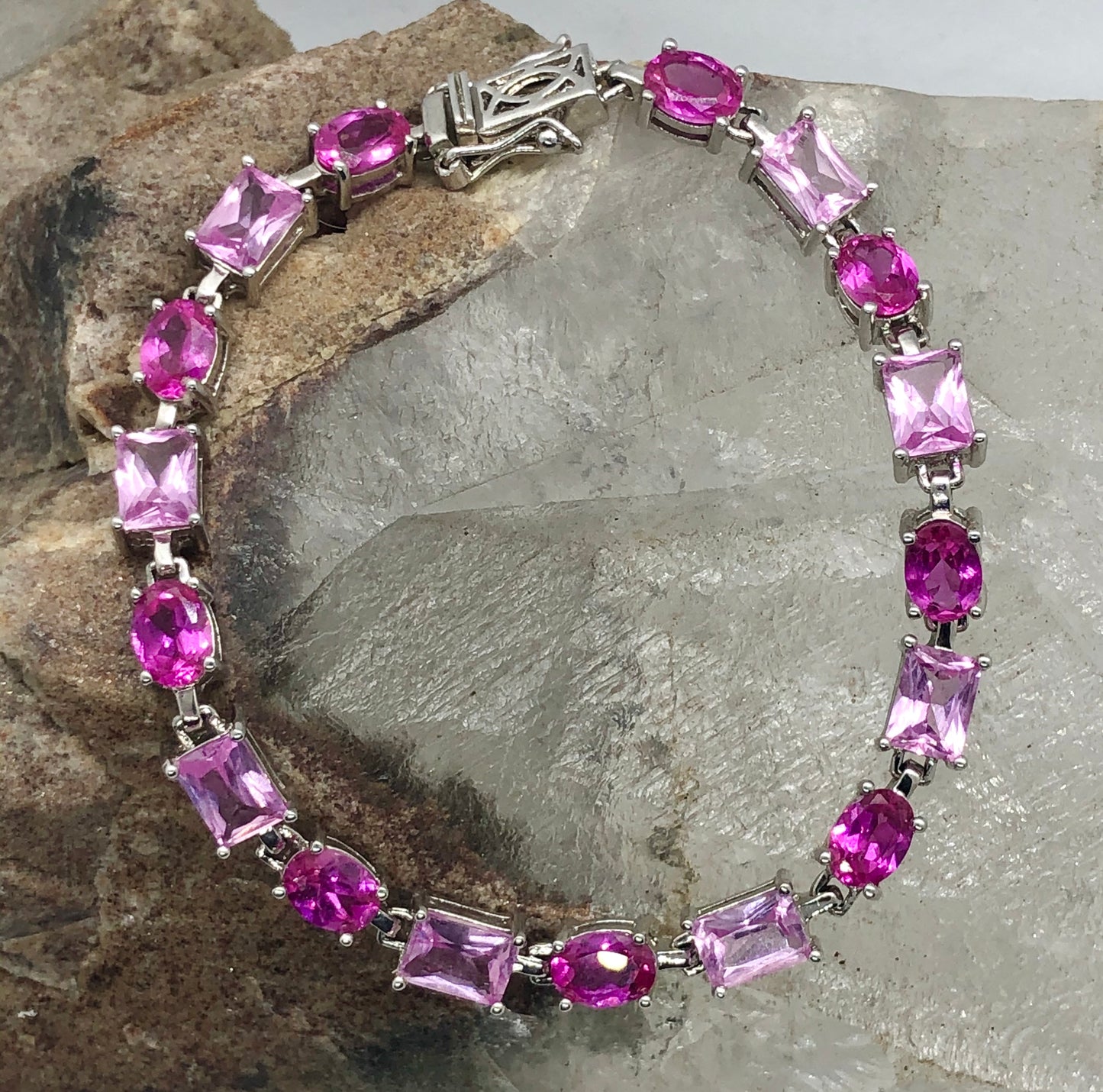 Sterling Silver Pink and Fuchsia Tennis Bracelet