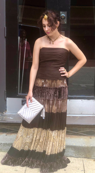 BCBG Maxazria Strapless Brown Silk Dress Gown