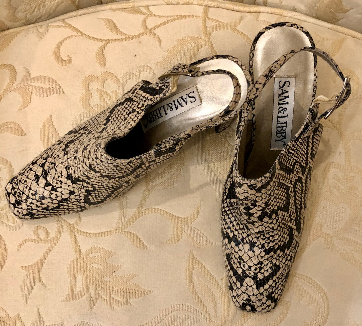 Sam & Libby Python Print Leather Slingback Heels Shoes