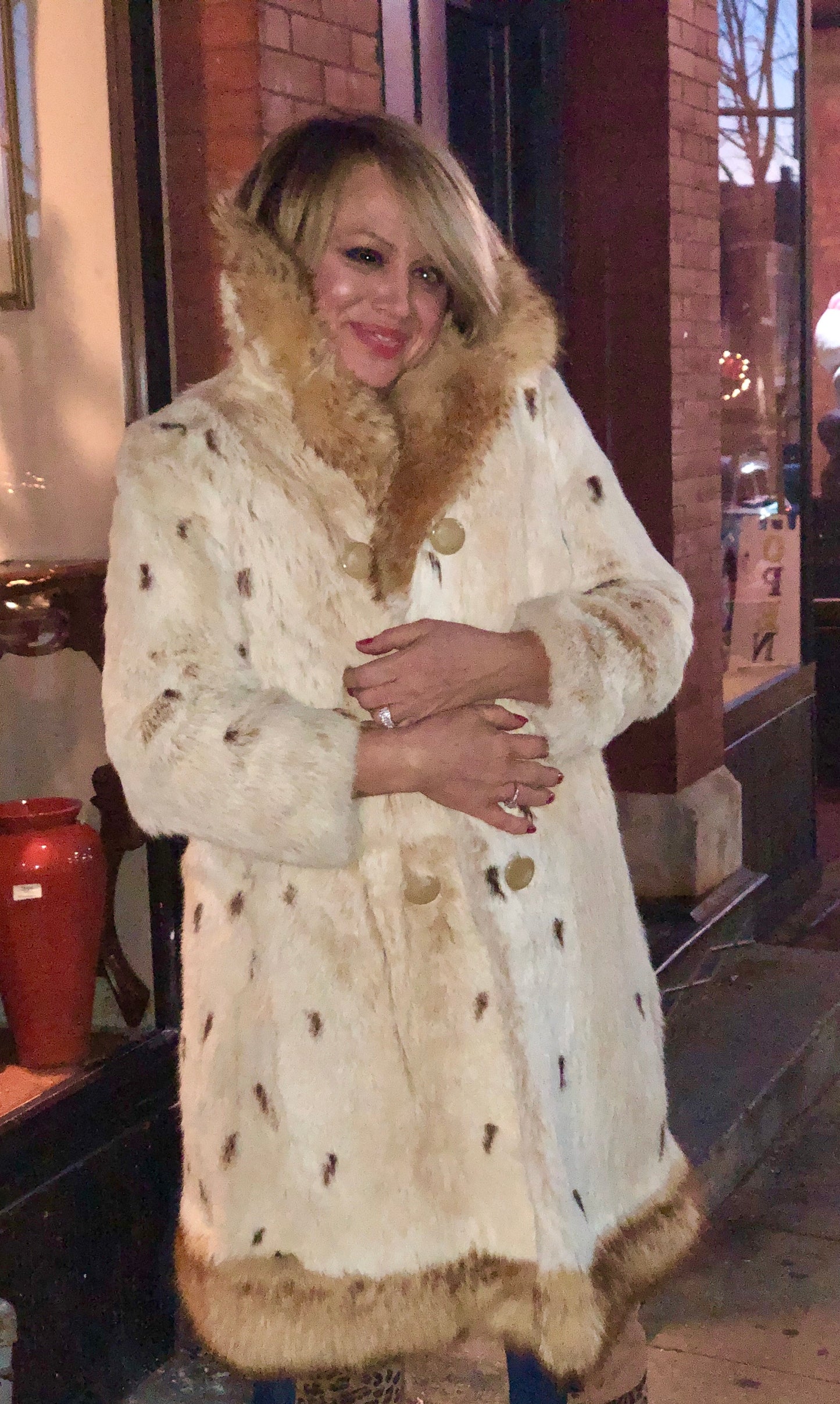 Vintage Spotted Lynx Fur Coat with Fox Fur Collar