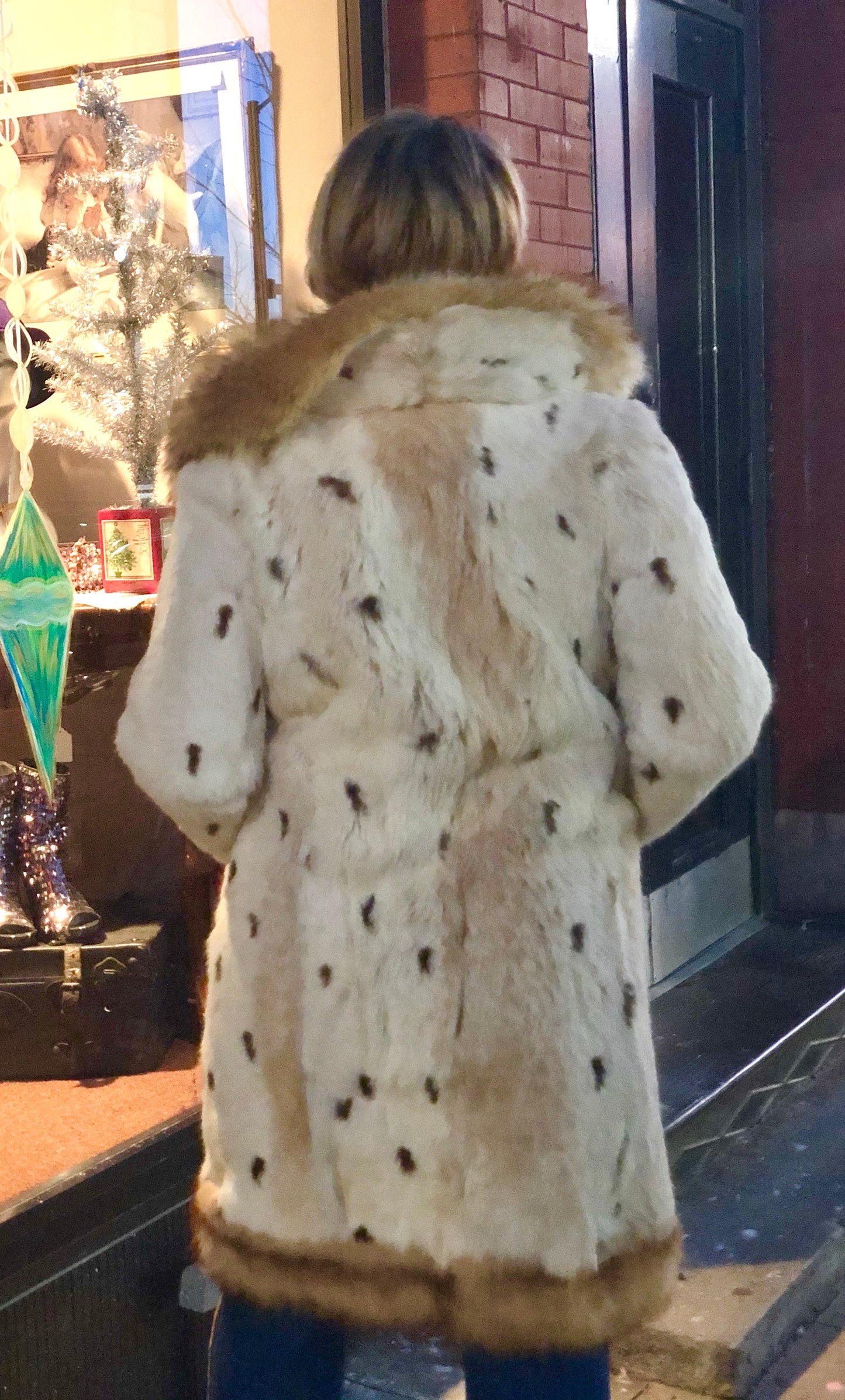 Vintage Spotted Lynx Fur Coat with Fox Fur Collar