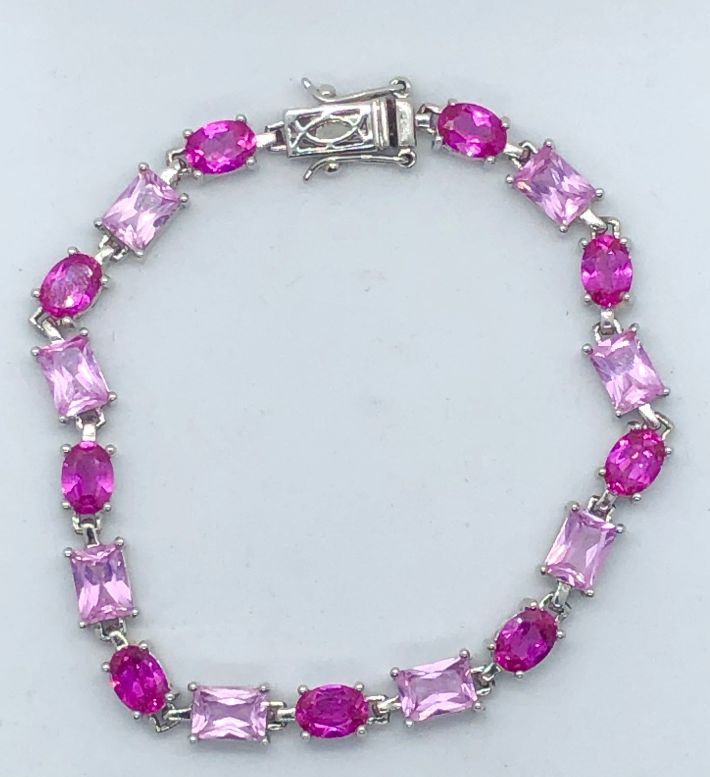 Sterling Silver Pink and Fuchsia Tennis Bracelet