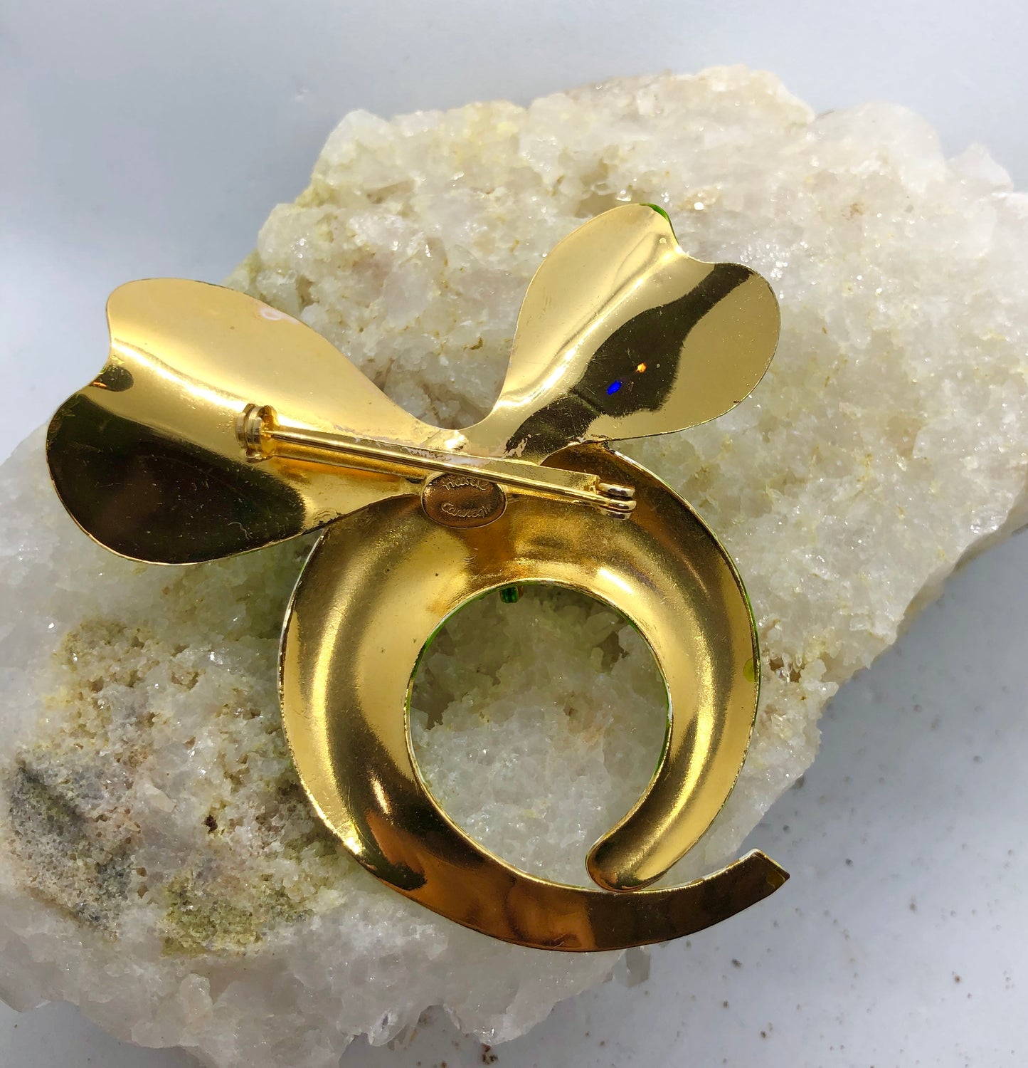 Vintage Signed Hattie Carnegie Large Retro Enamel & Rhinestone Bow Brooch
