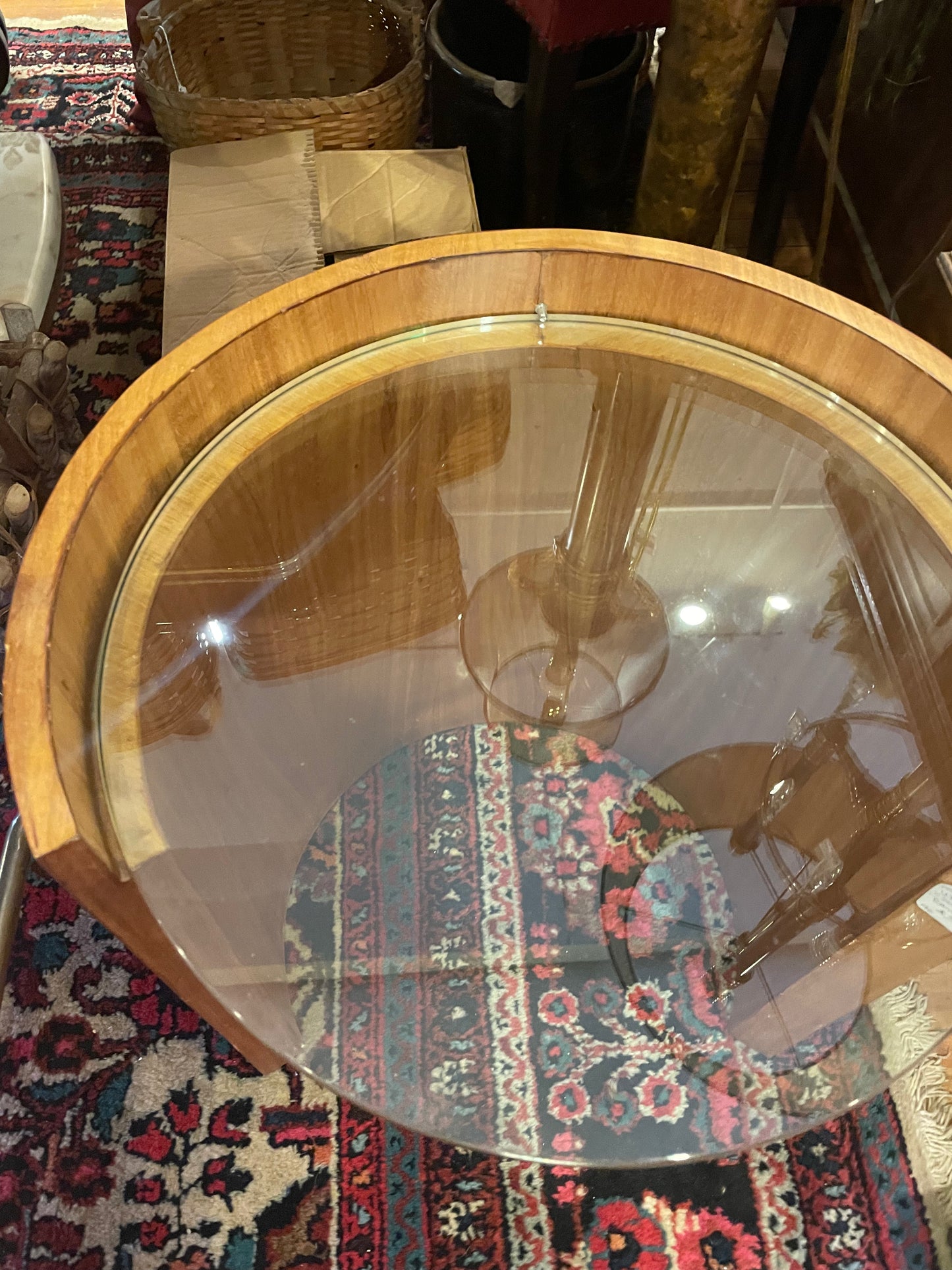 Mid Century Walnut Glass-top Barrel Table