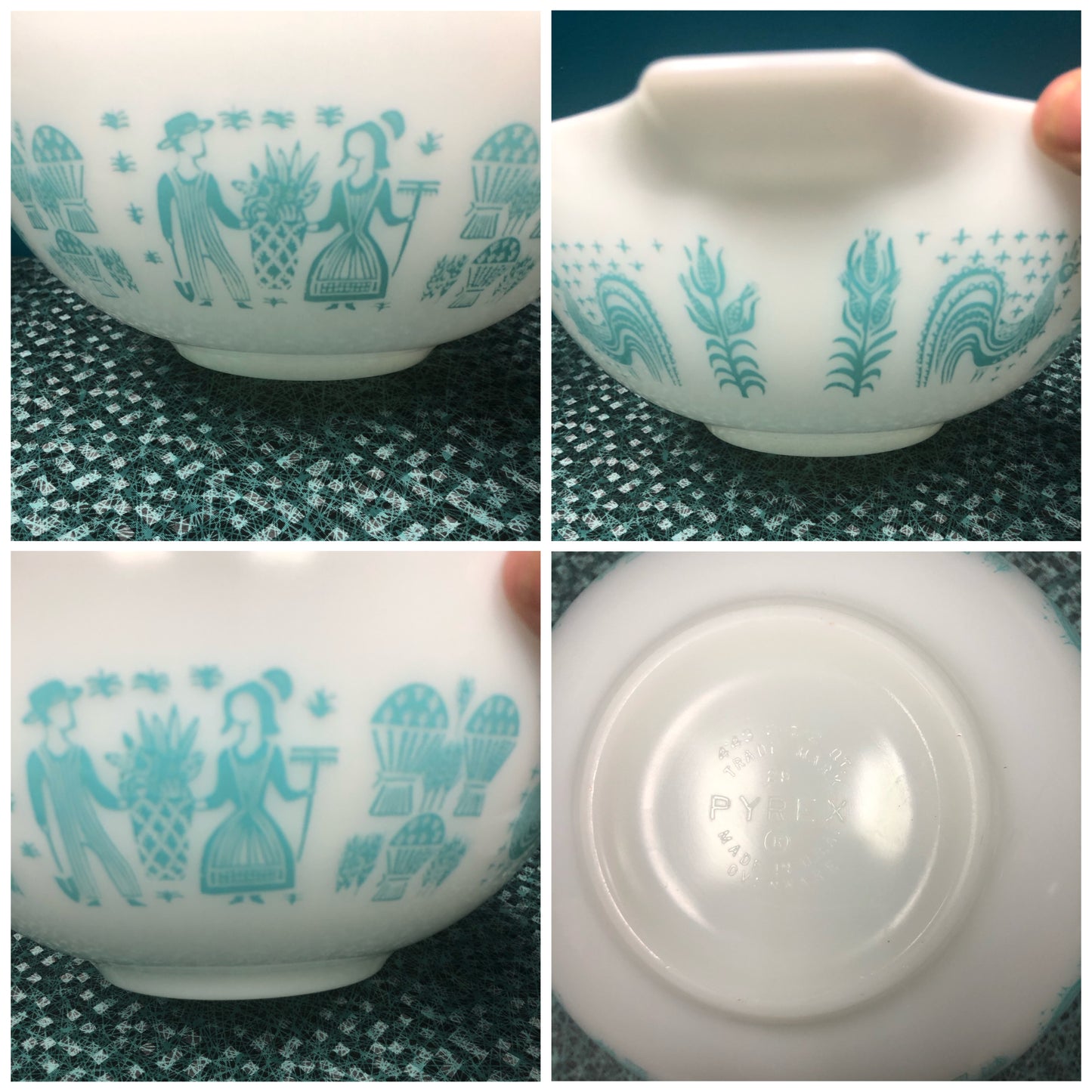 Vintage Set of 4 Pyrex Turquoise & White Butterprint Cinderella Mixing Bowls
