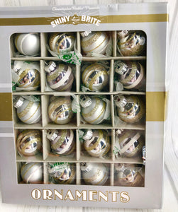 20 Christopher Radko Shiny Brite Nostalgic Silver Gold White Glass Ornaments Set