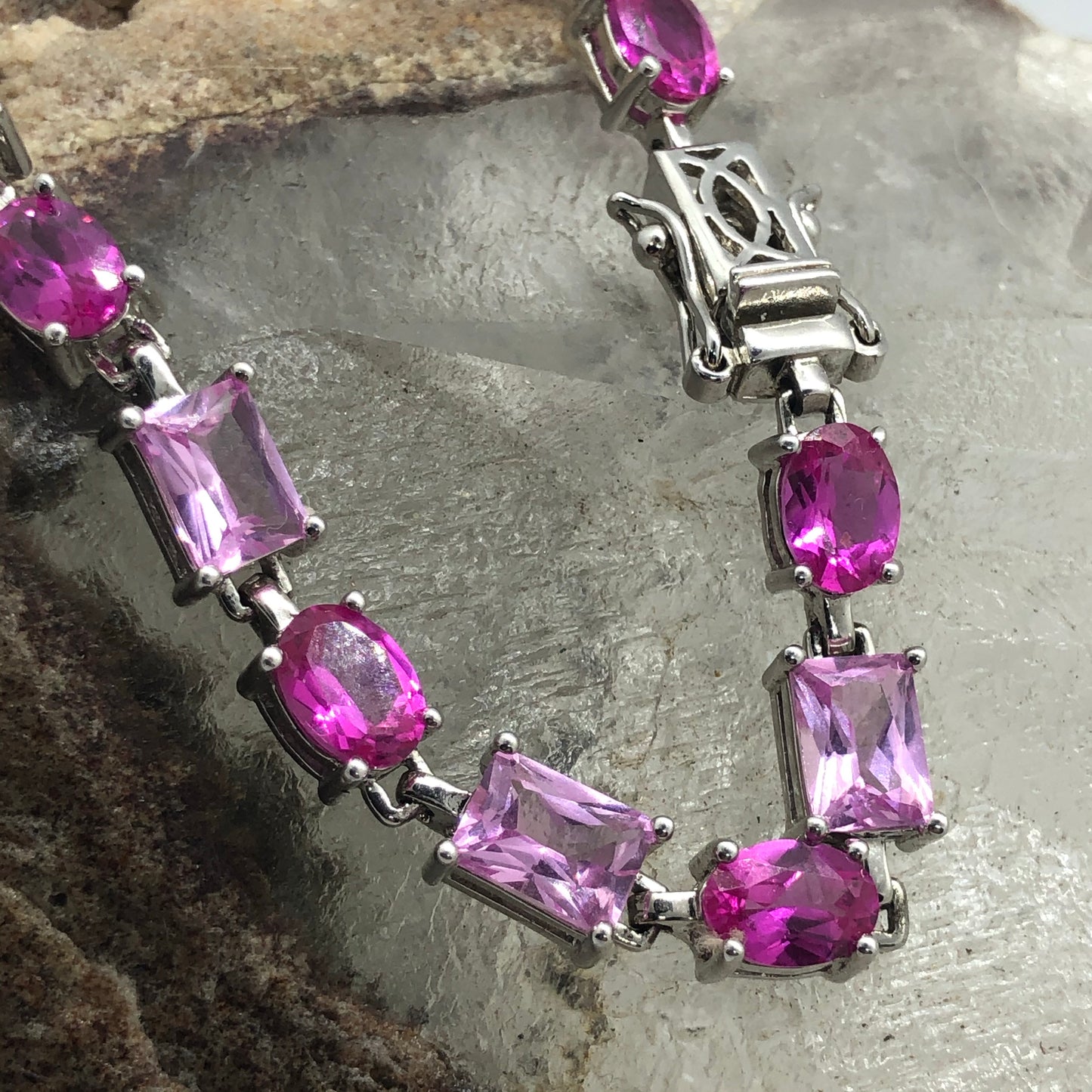 Sterling Silver Pink and Fuchsia Tennis Bracelet
