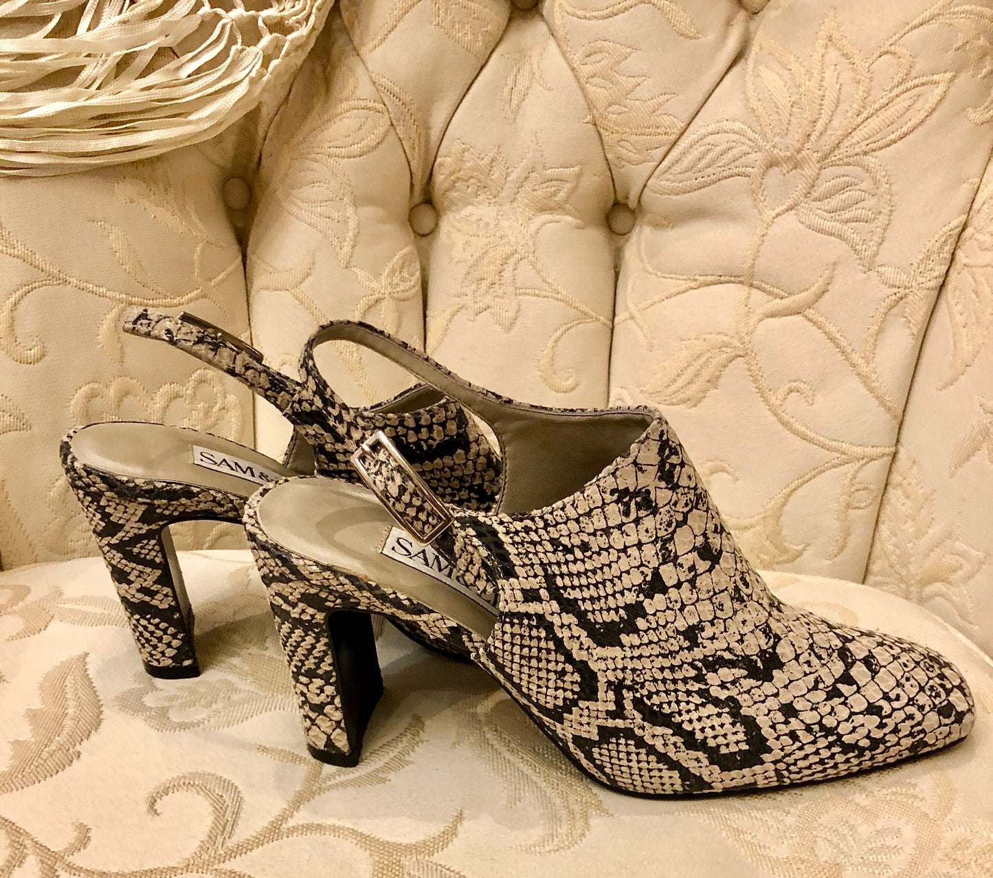 Sam & Libby Python Print Leather Slingback Heels Shoes