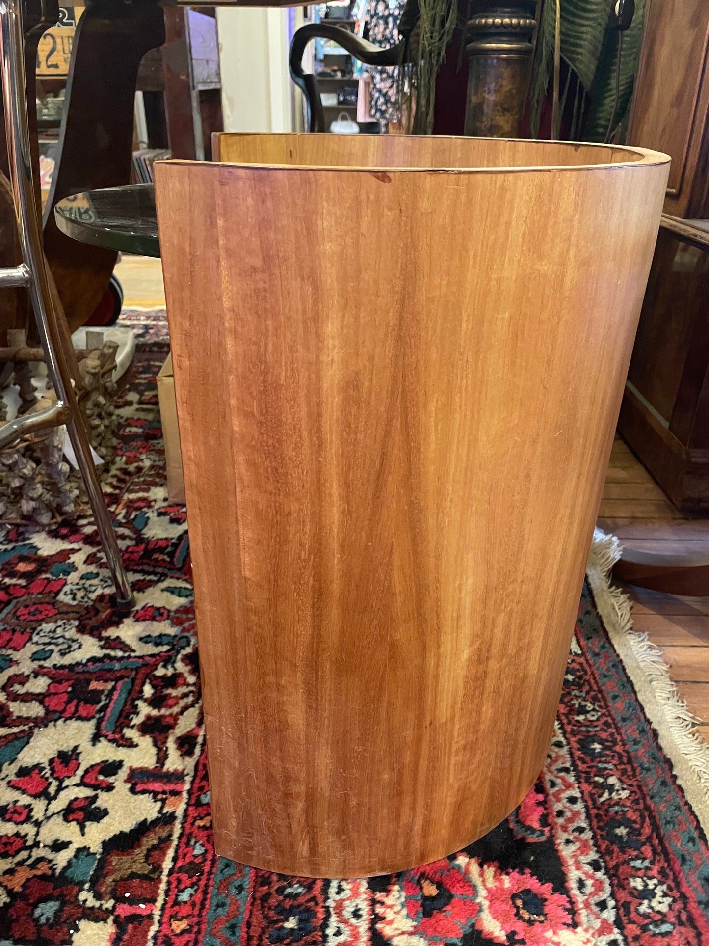 Mid Century Walnut Glass-top Barrel Table