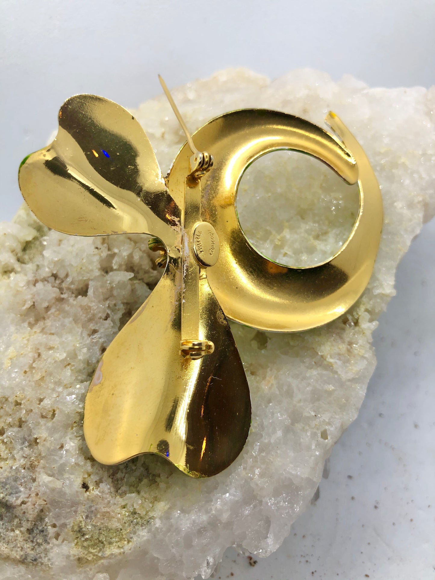 Vintage Signed Hattie Carnegie Large Retro Enamel & Rhinestone Bow Brooch